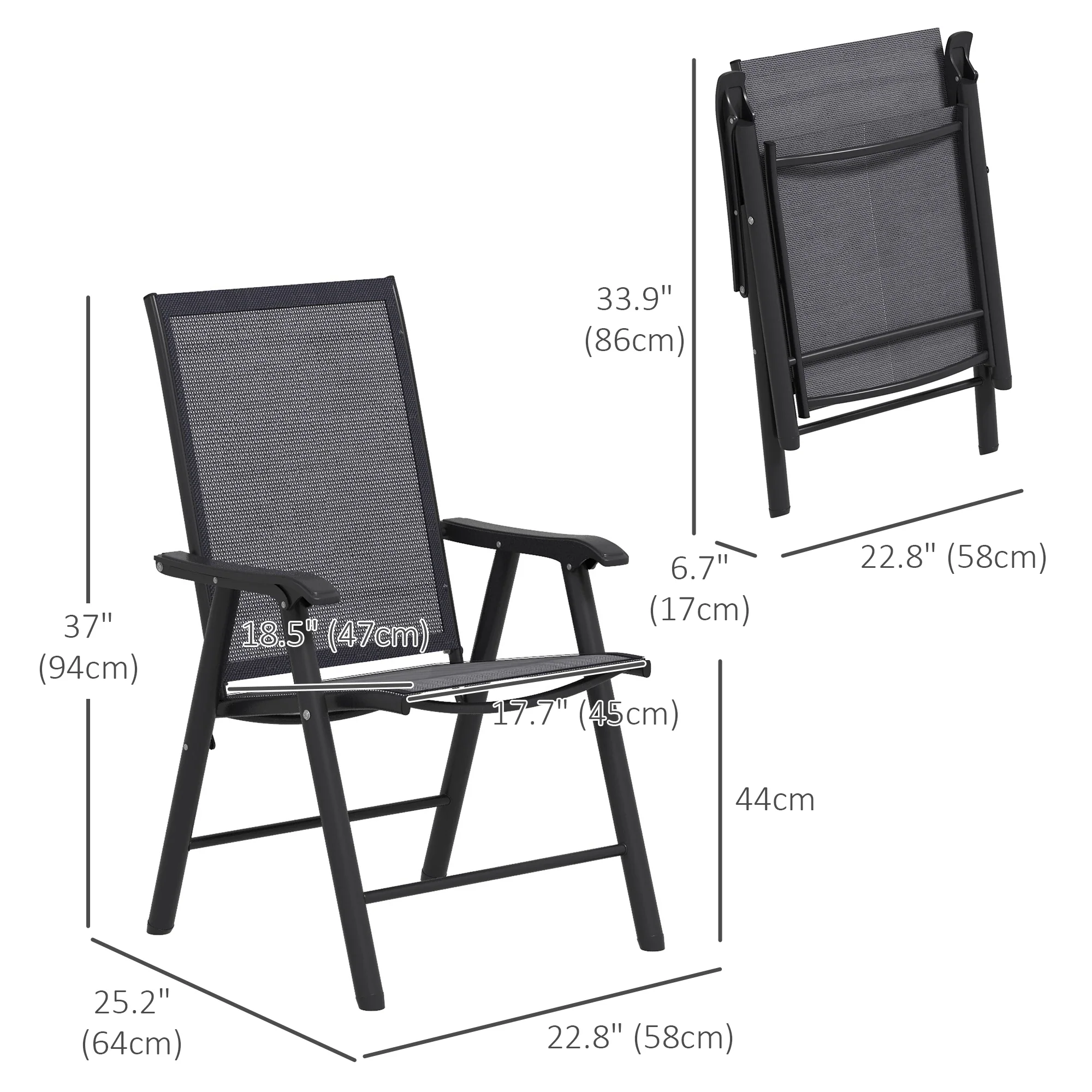 2-Piece Folding Chair Set, Patio Balcony Garden, Dark Grey - Image 3