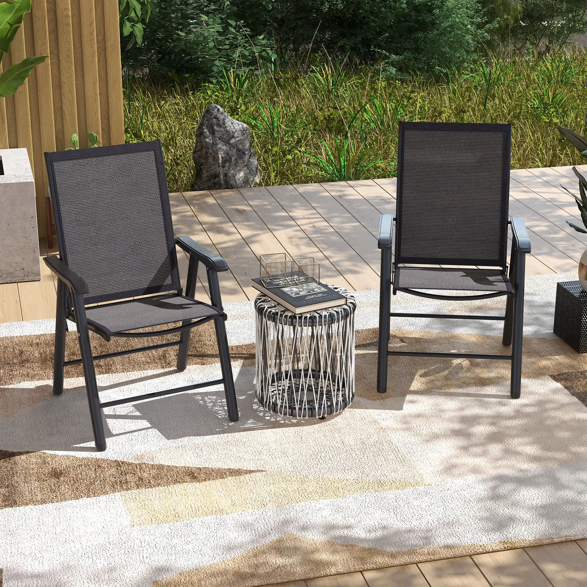 2-Piece Folding Chair Set, Patio Balcony Garden, Dark Grey - Image 8