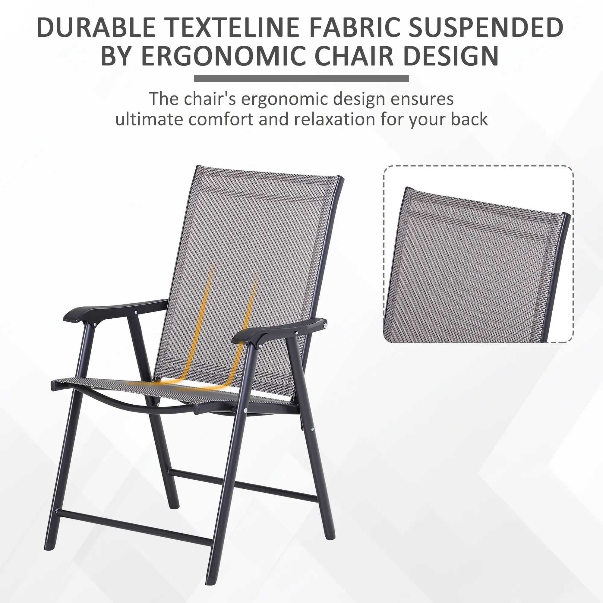2-Piece Folding Dining Chair Set, Outdoor Furniture with Armrests, Black - Image 4