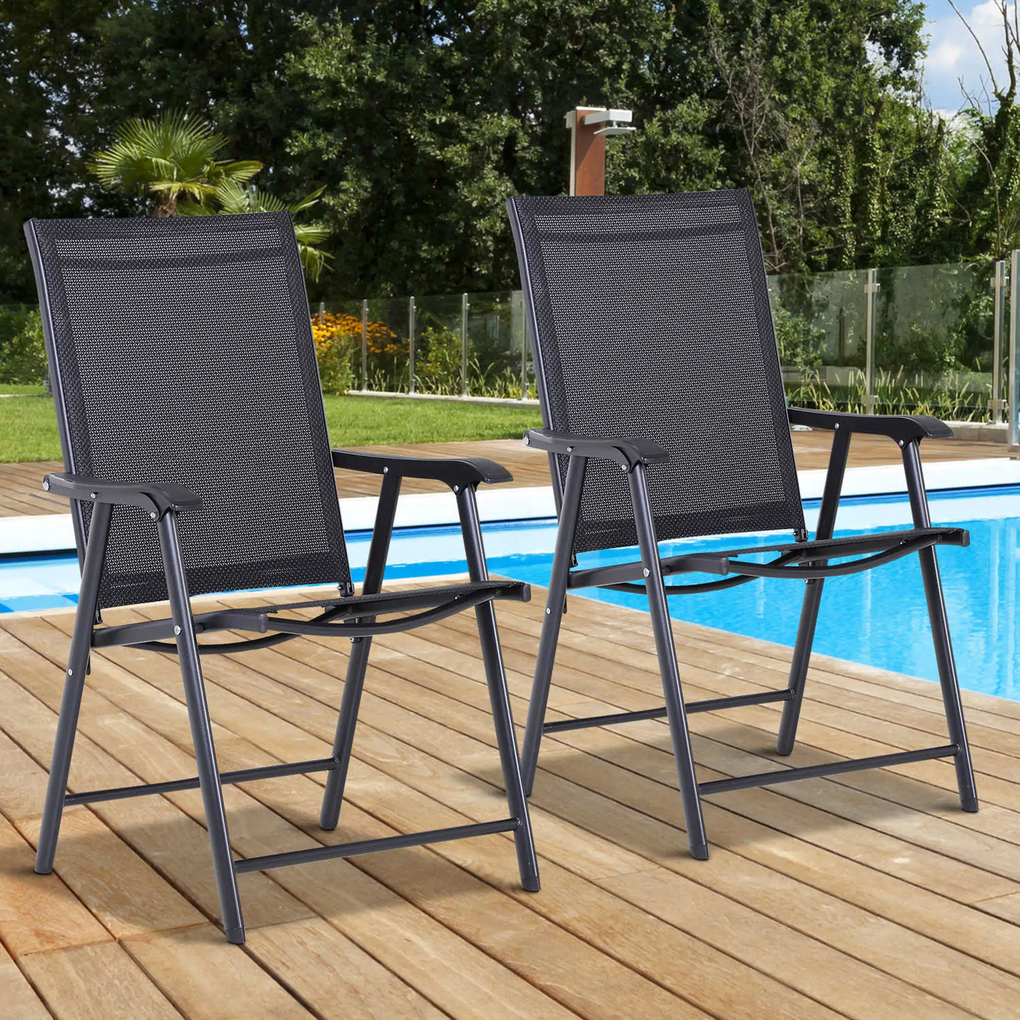 2-Piece Folding Dining Chair Set, Outdoor Furniture with Armrests, Black - Image 8