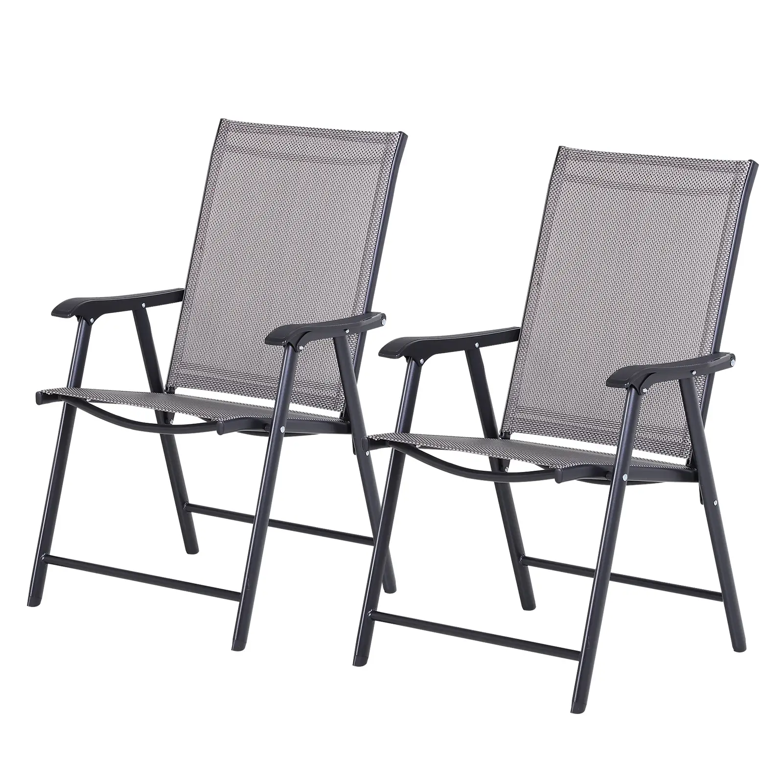 2-Piece Folding Dining Chair Set, Outdoor Furniture with Armrests, Grey