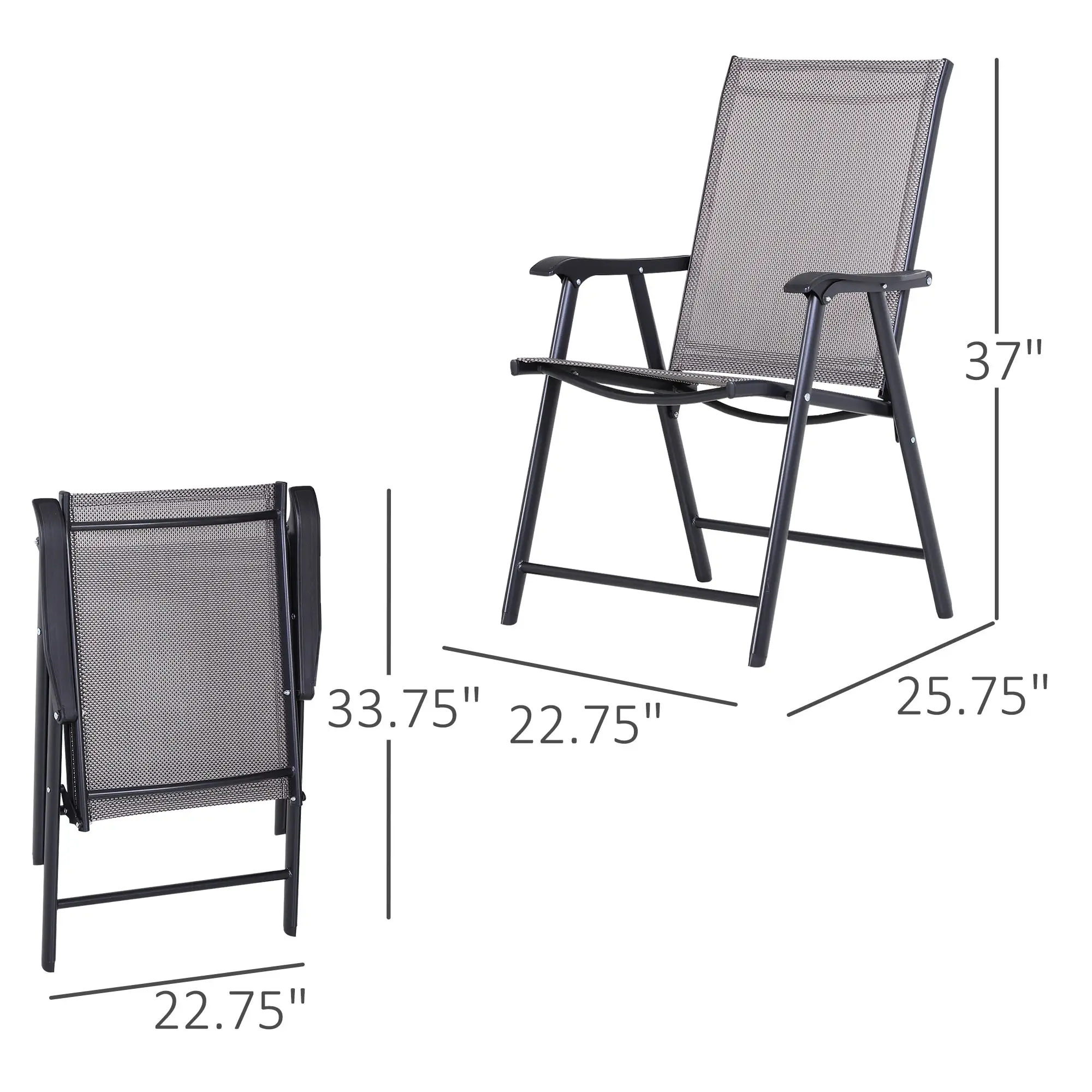 2-Piece Folding Dining Chair Set, Outdoor Furniture with Armrests, Grey - Image 3