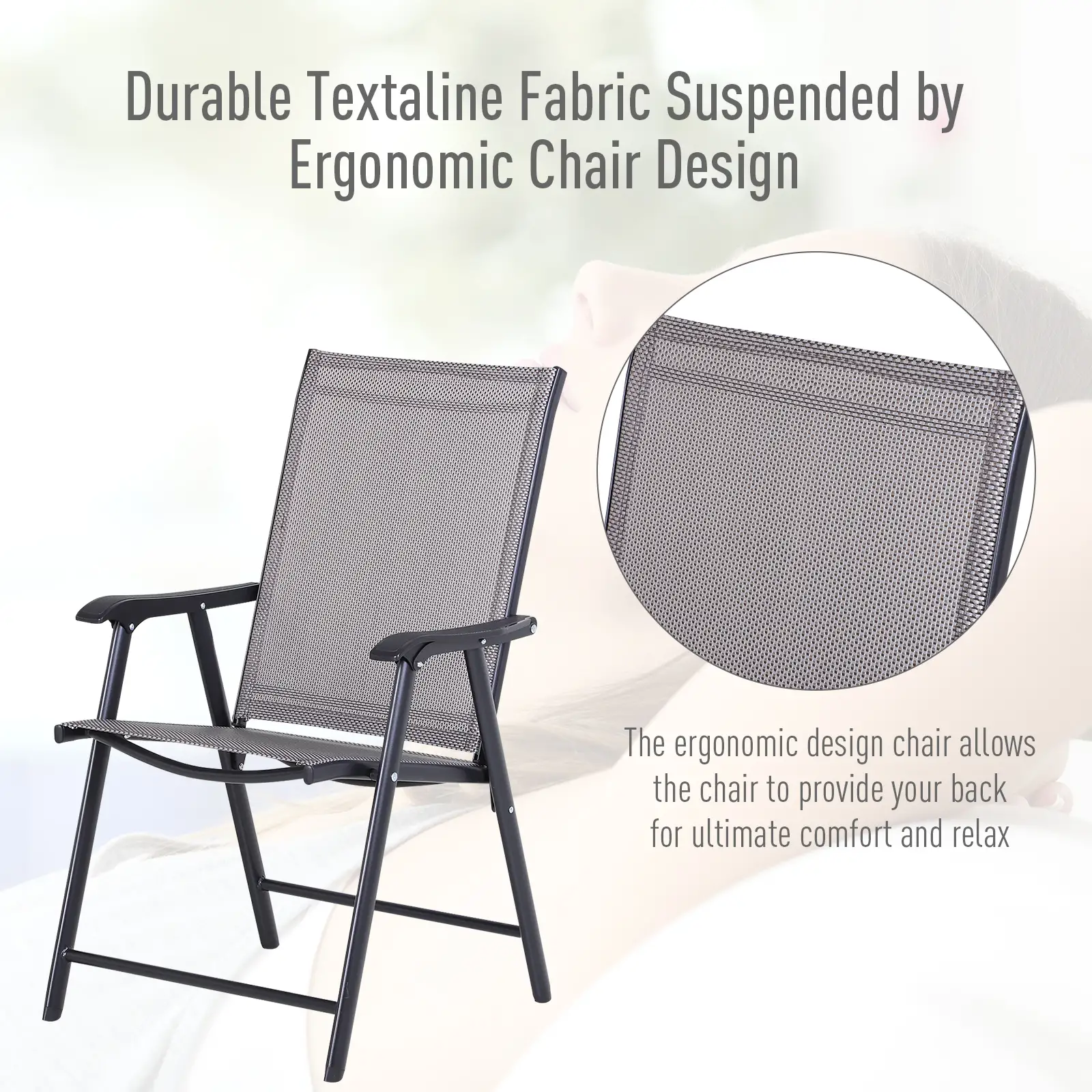 2-Piece Folding Dining Chair Set, Outdoor Furniture with Armrests, Grey - Image 5