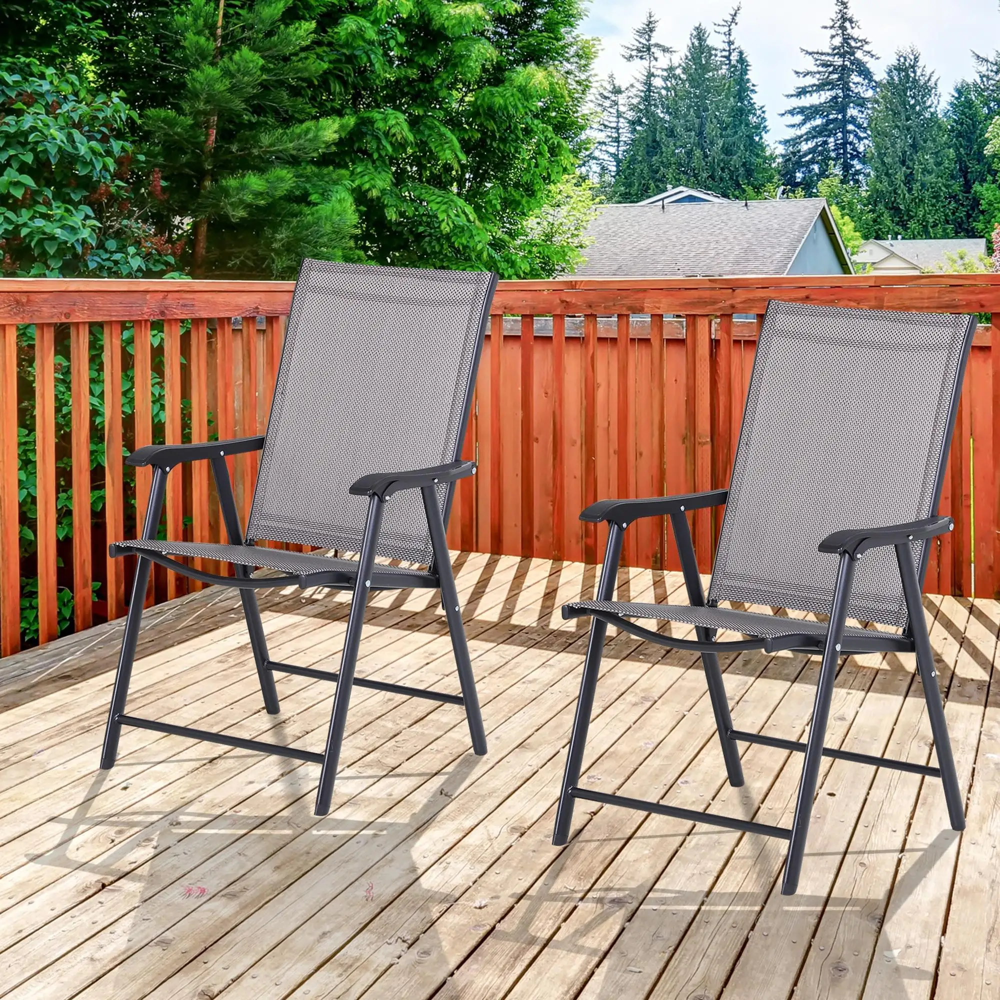 2-Piece Folding Dining Chair Set, Outdoor Furniture with Armrests, Grey - Image 8