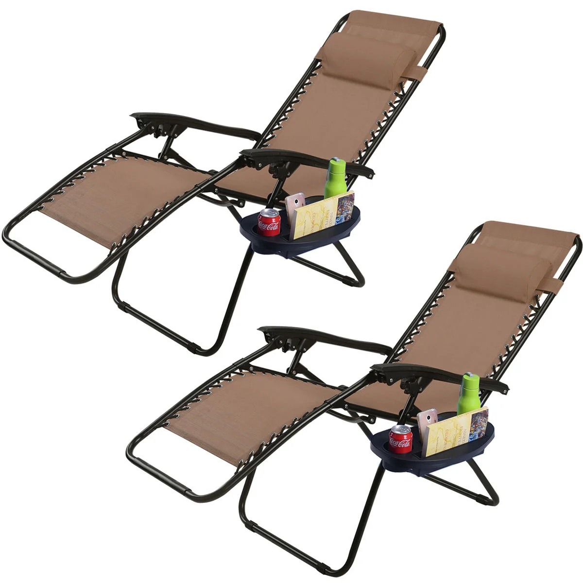 2-Piece Folding Lounge Chair, Zero Gravity, Brown - Image 2