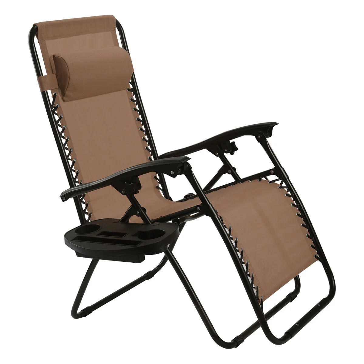 2-Piece Folding Lounge Chair, Zero Gravity, Brown - Image 3