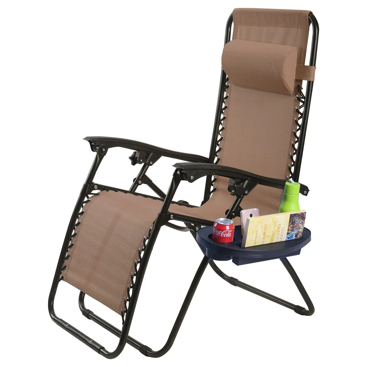 2-Piece Folding Lounge Chair, Zero Gravity, Brown - Image 4