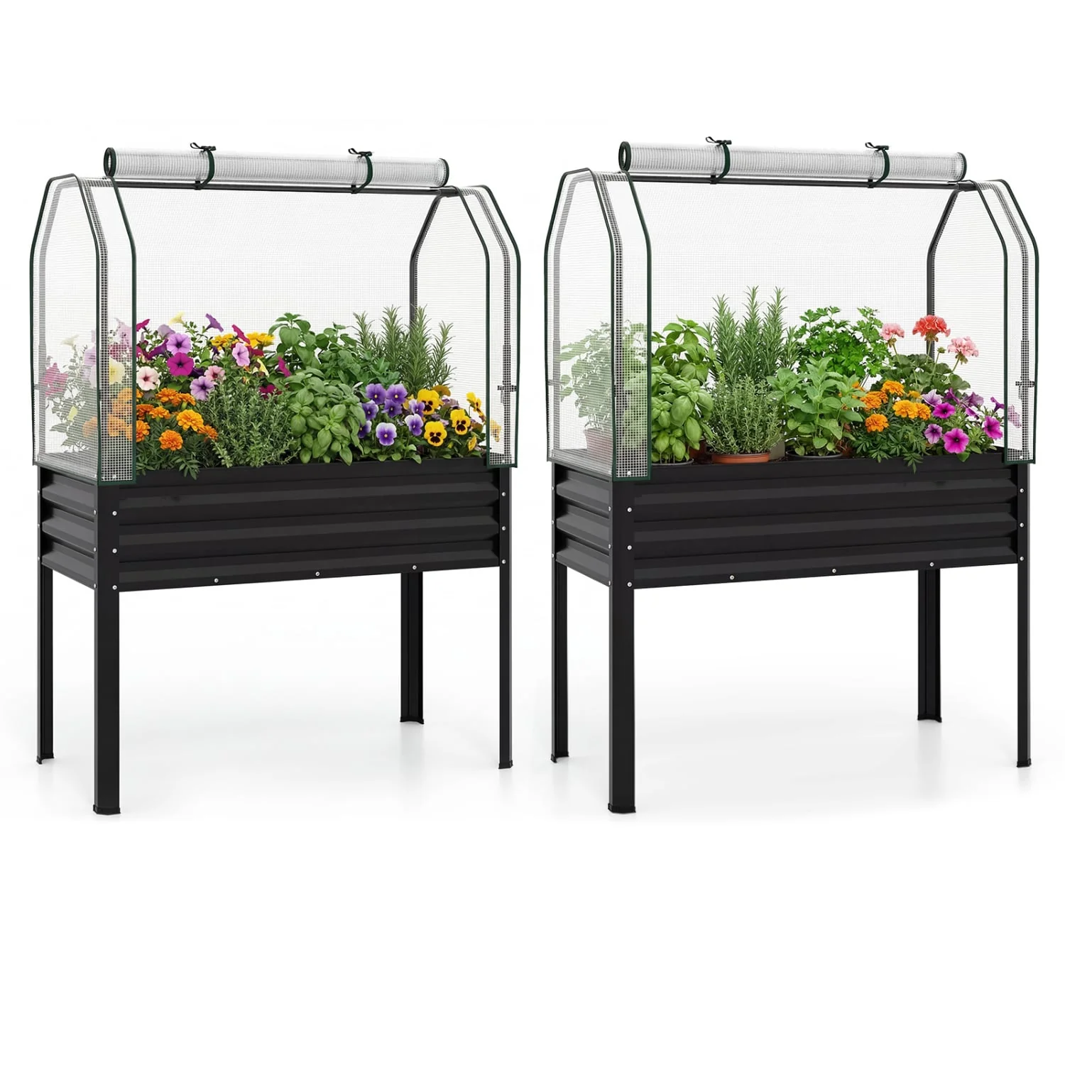 2-Piece Galvanized Raised Garden Bed with Legs, Black