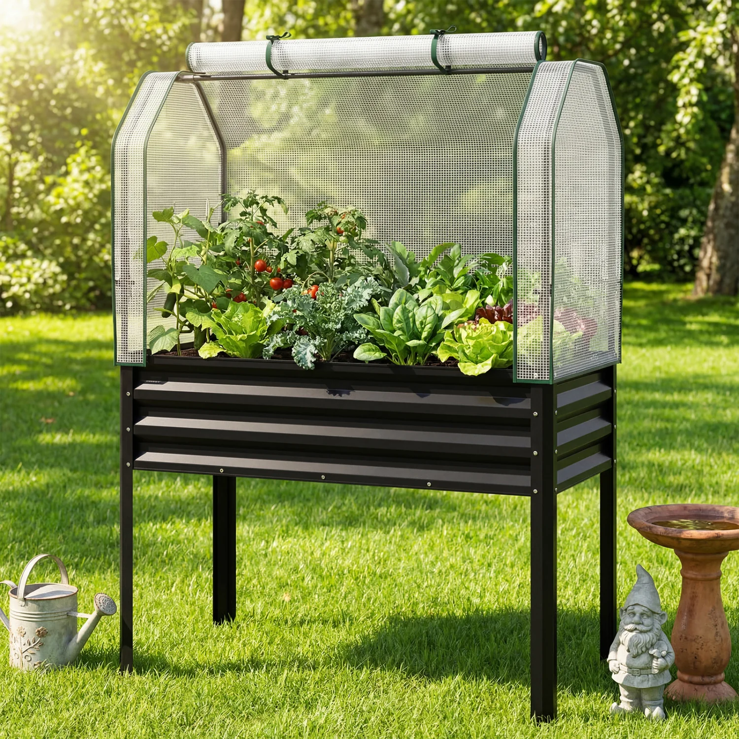 2-Piece Galvanized Raised Garden Bed with Legs, Black - Image 3