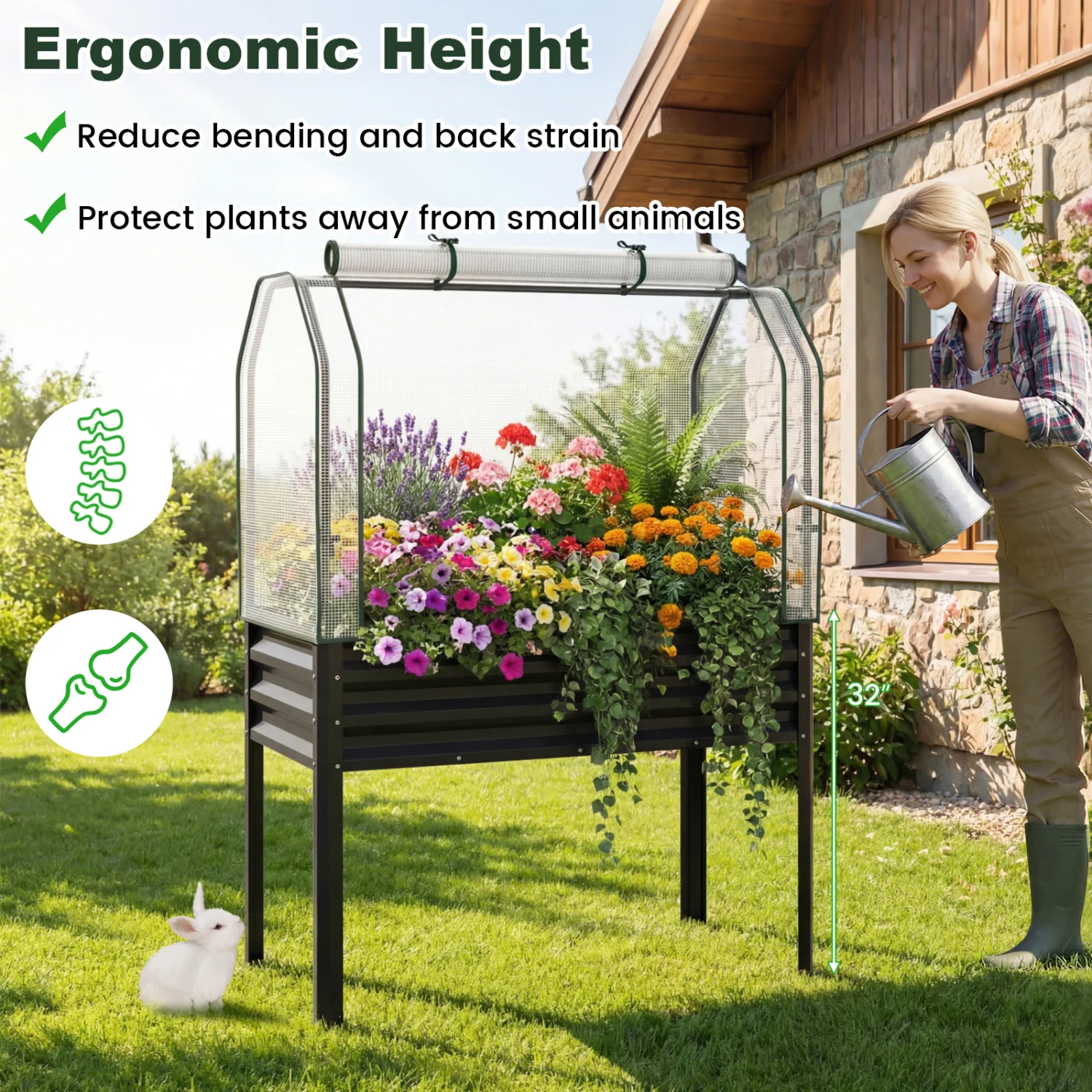 2-Piece Galvanized Raised Garden Bed with Legs, Black - Image 6