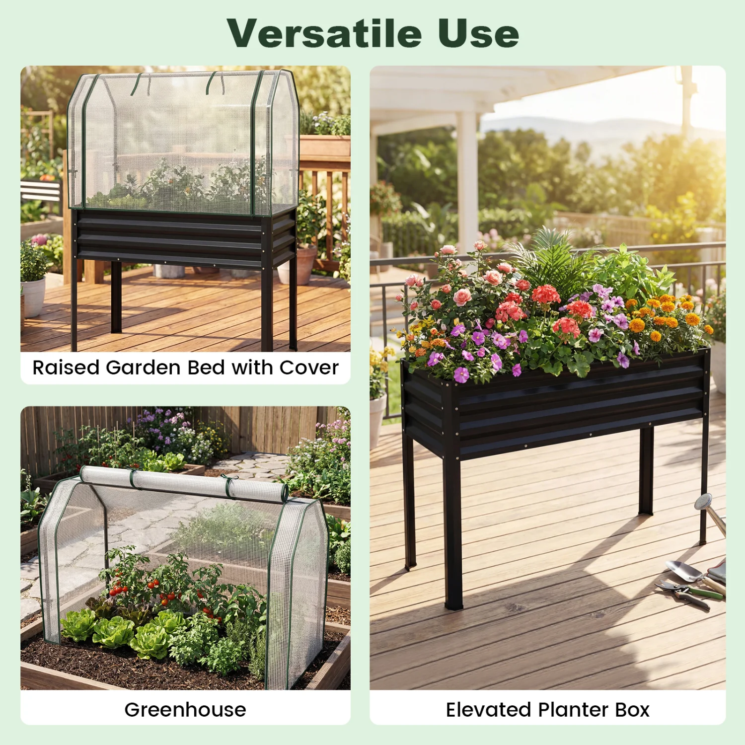 2-Piece Galvanized Raised Garden Bed with Legs, Black - Image 7