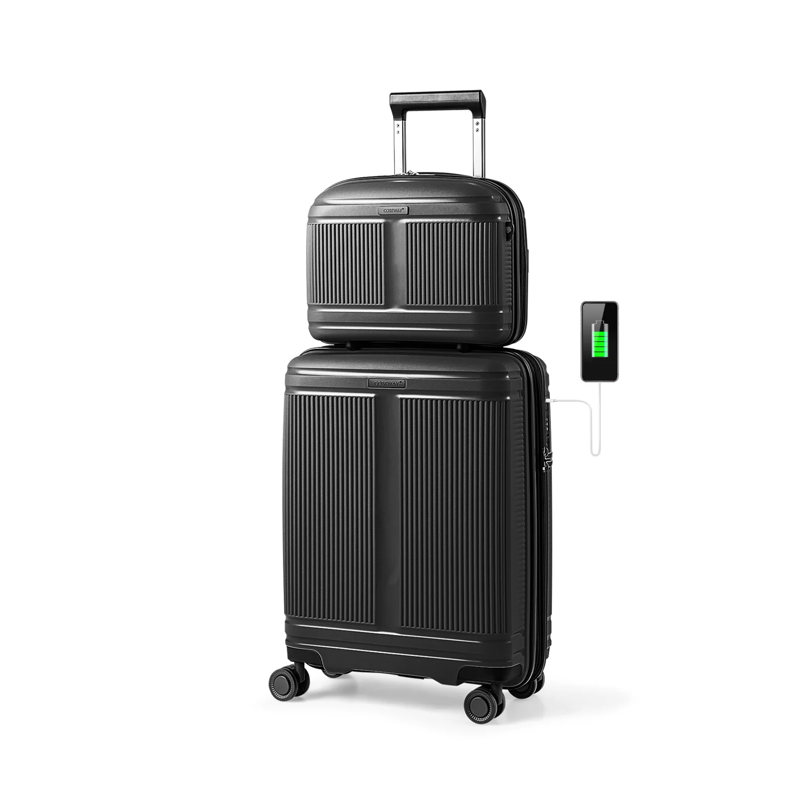 2-Piece Luggage Set, 20 Inch Carry-On, 14 Inch Cosmetic Case, Black