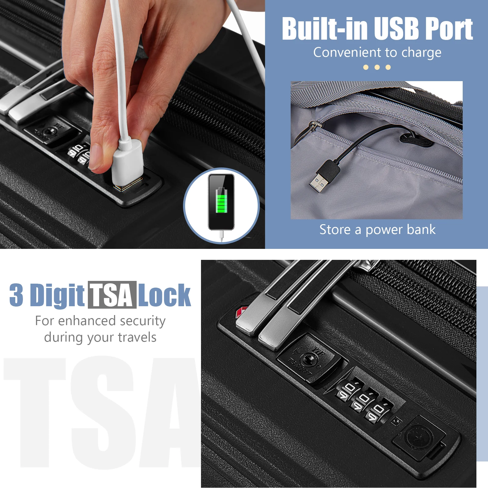 2-Piece Luggage Set, 20 Inch Carry-On, 14 Inch Cosmetic Case, Black - Image 10