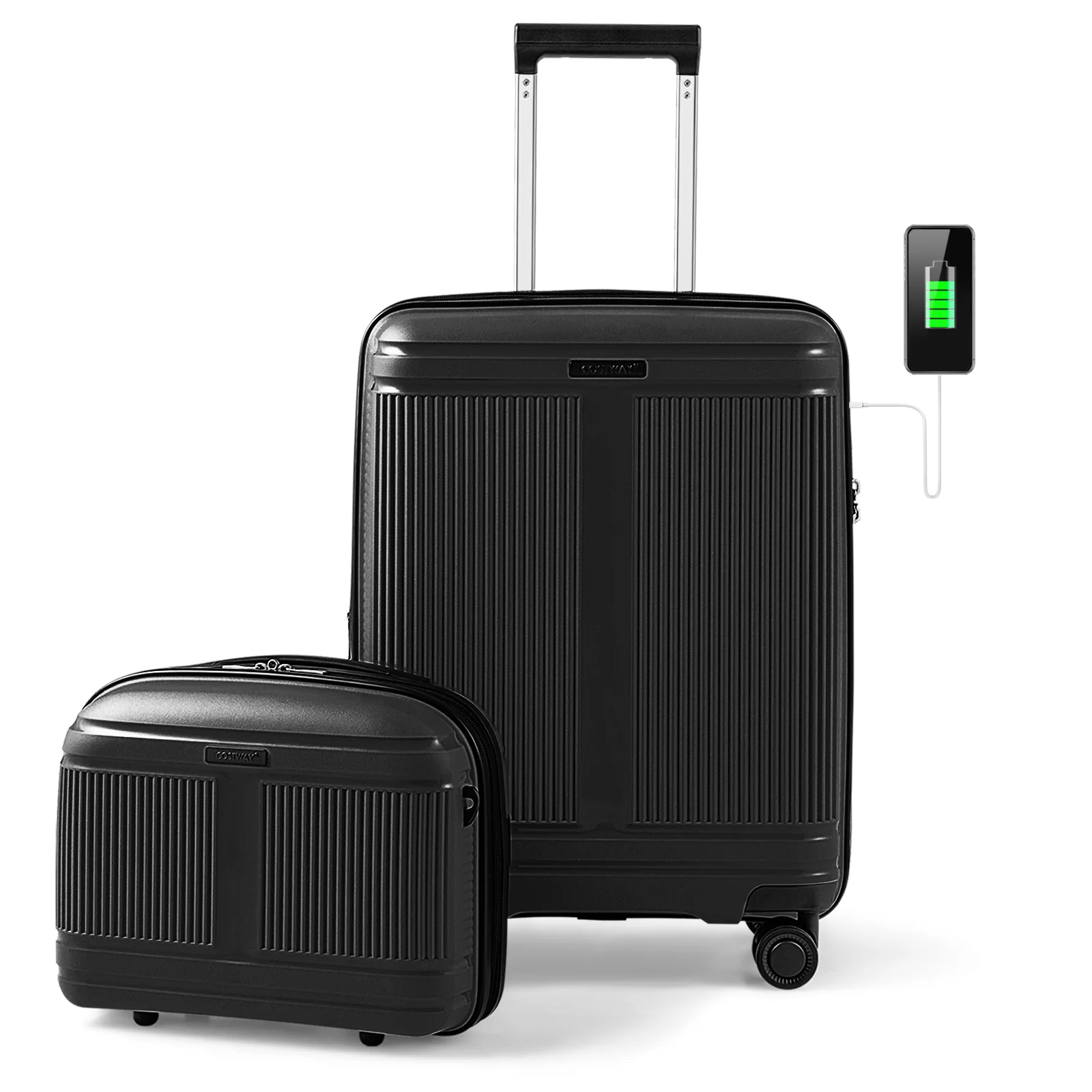 2-Piece Luggage Set, 20 Inch Carry-On, 14 Inch Cosmetic Case, Black - Image 5