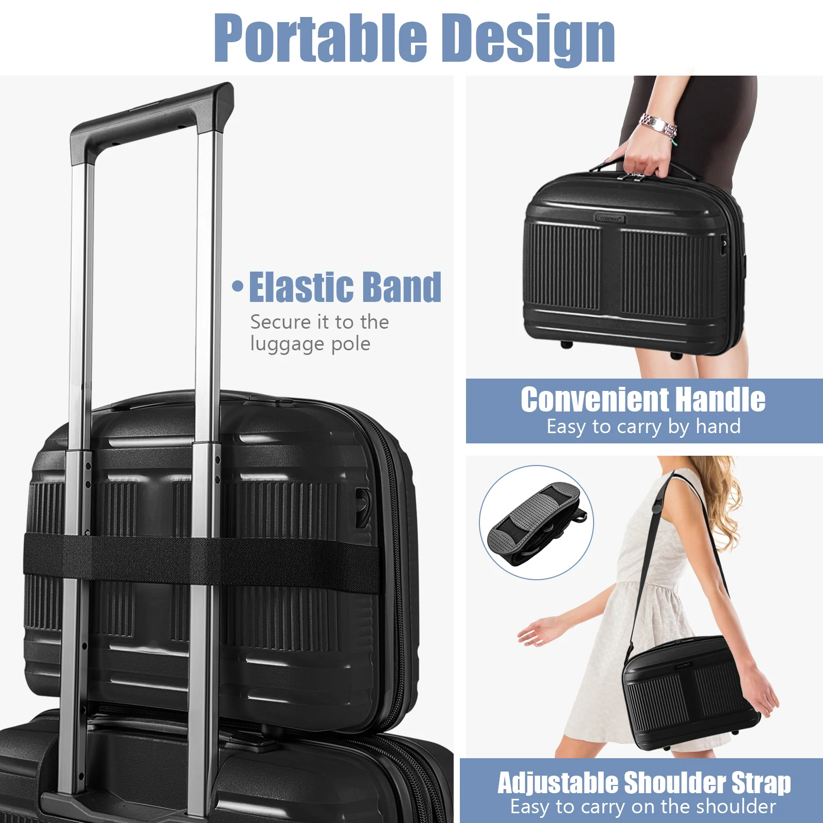 2-Piece Luggage Set, 20 Inch Carry-On, 14 Inch Cosmetic Case, Black - Image 9