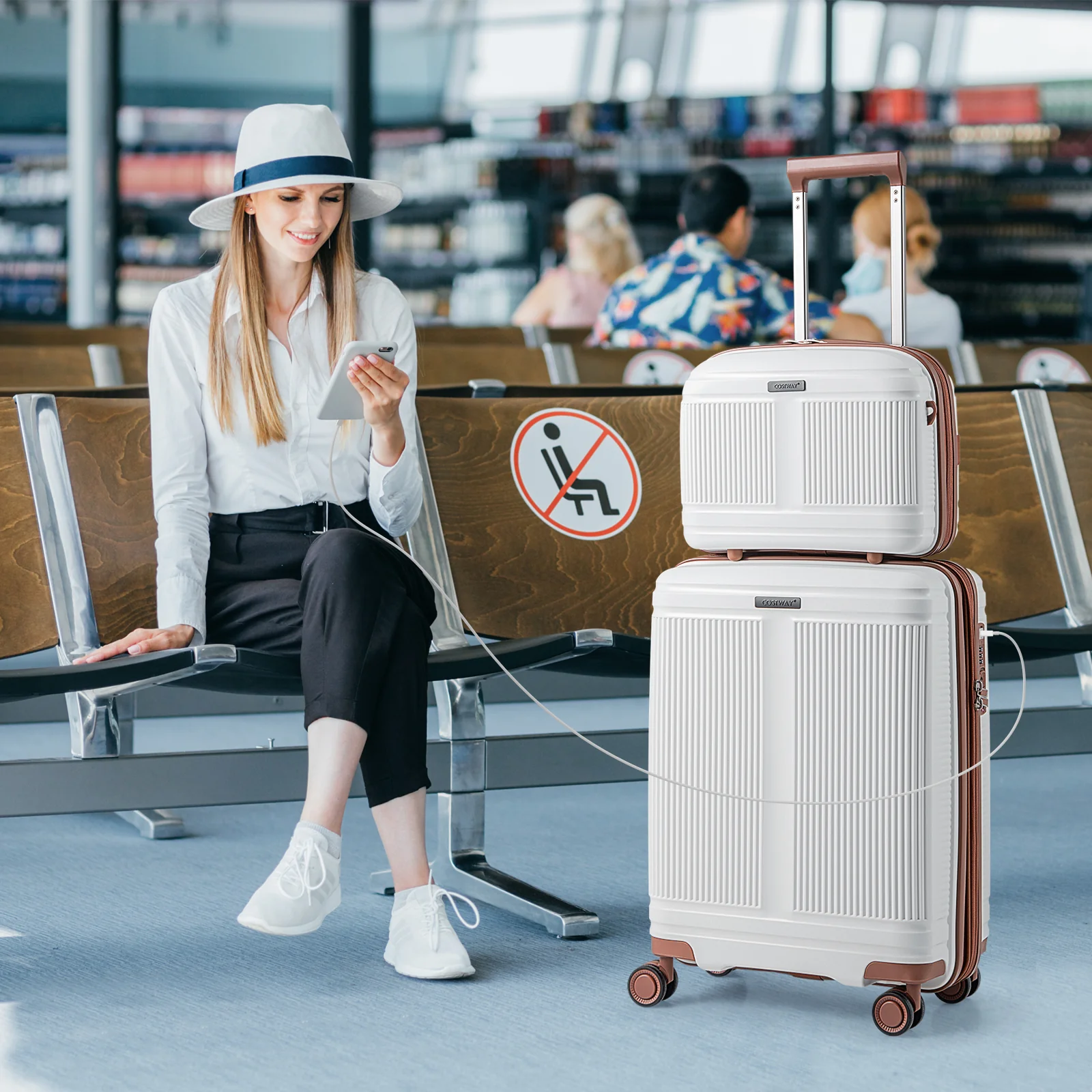 2-Piece Luggage Set, 20 Inch Carry-On, 14 Inch Cosmetic Case, White - Image 3