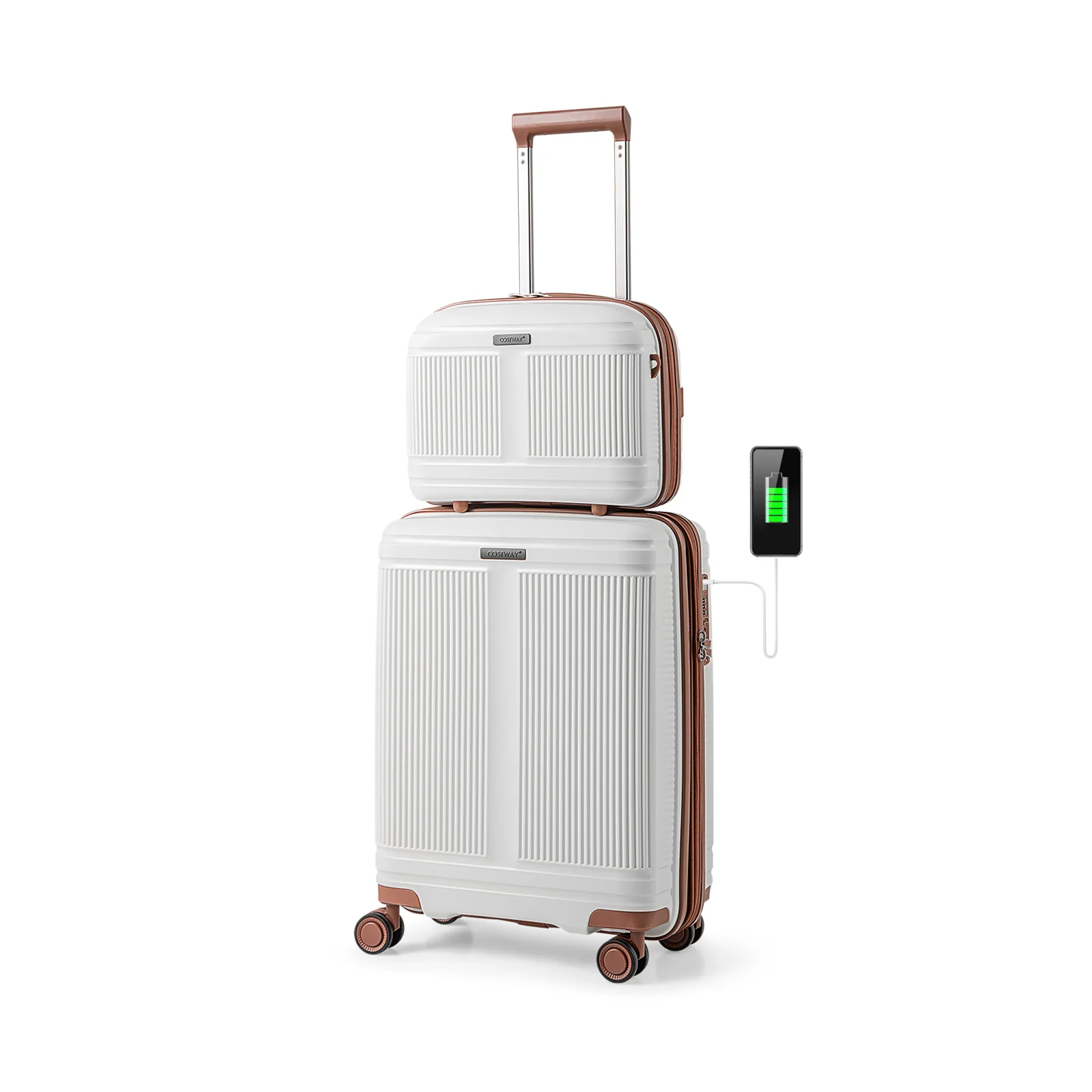 2-Piece Luggage Set, 20 Inch Carry-On, 14 Inch Cosmetic Case, White - Image 4