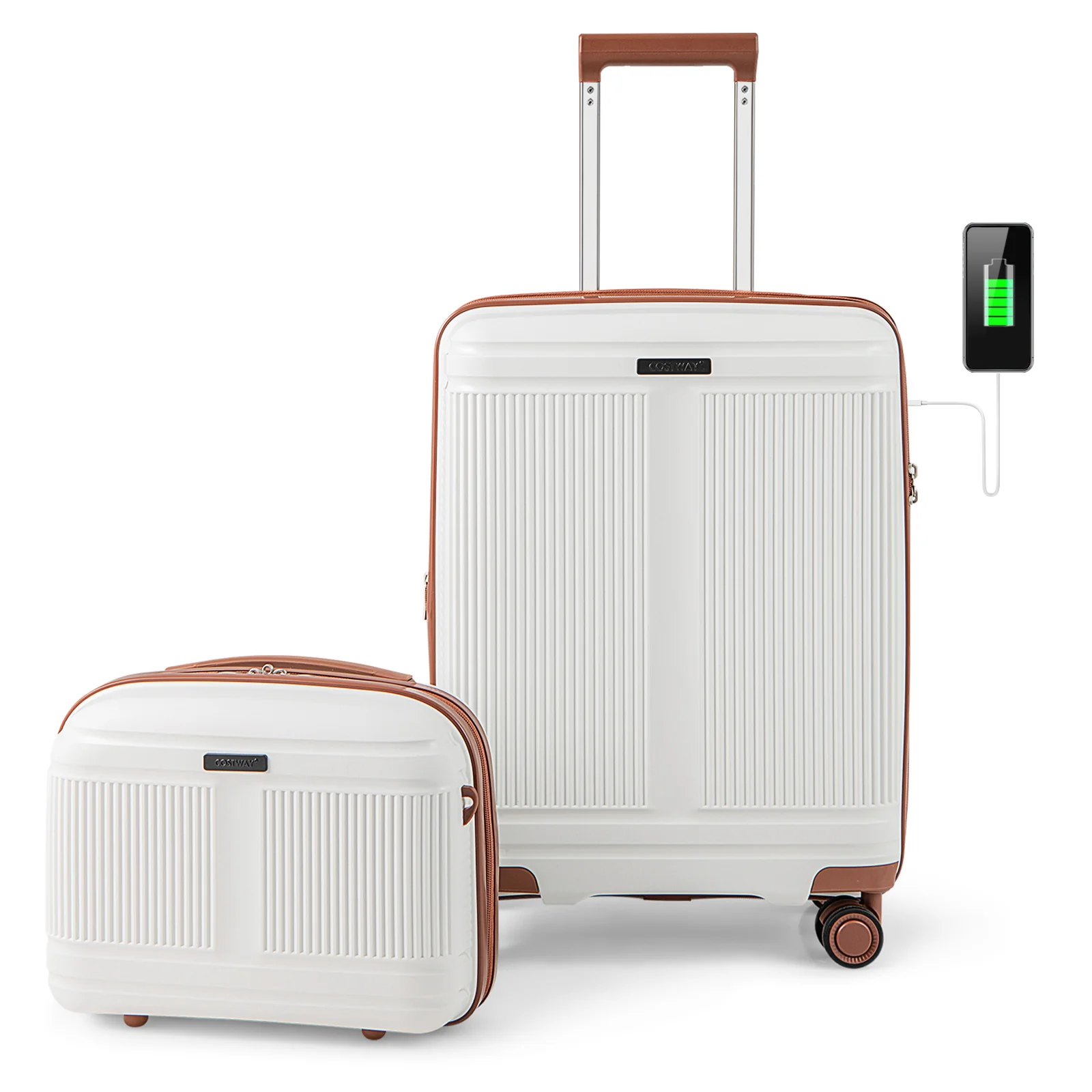 2-Piece Luggage Set, 20 Inch Carry-On, 14 Inch Cosmetic Case, White - Image 5