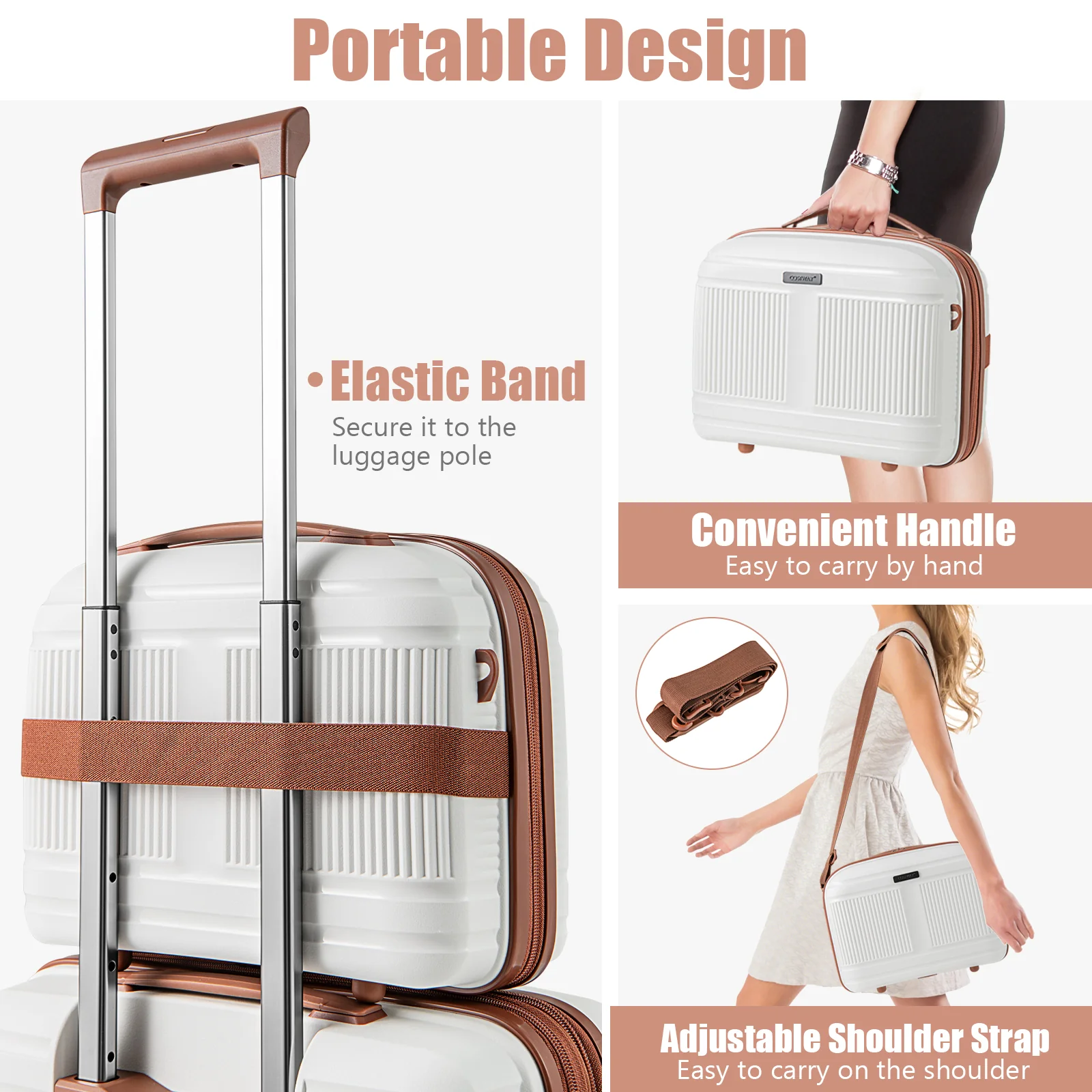 2-Piece Luggage Set, 20 Inch Carry-On, 14 Inch Cosmetic Case, White - Image 9
