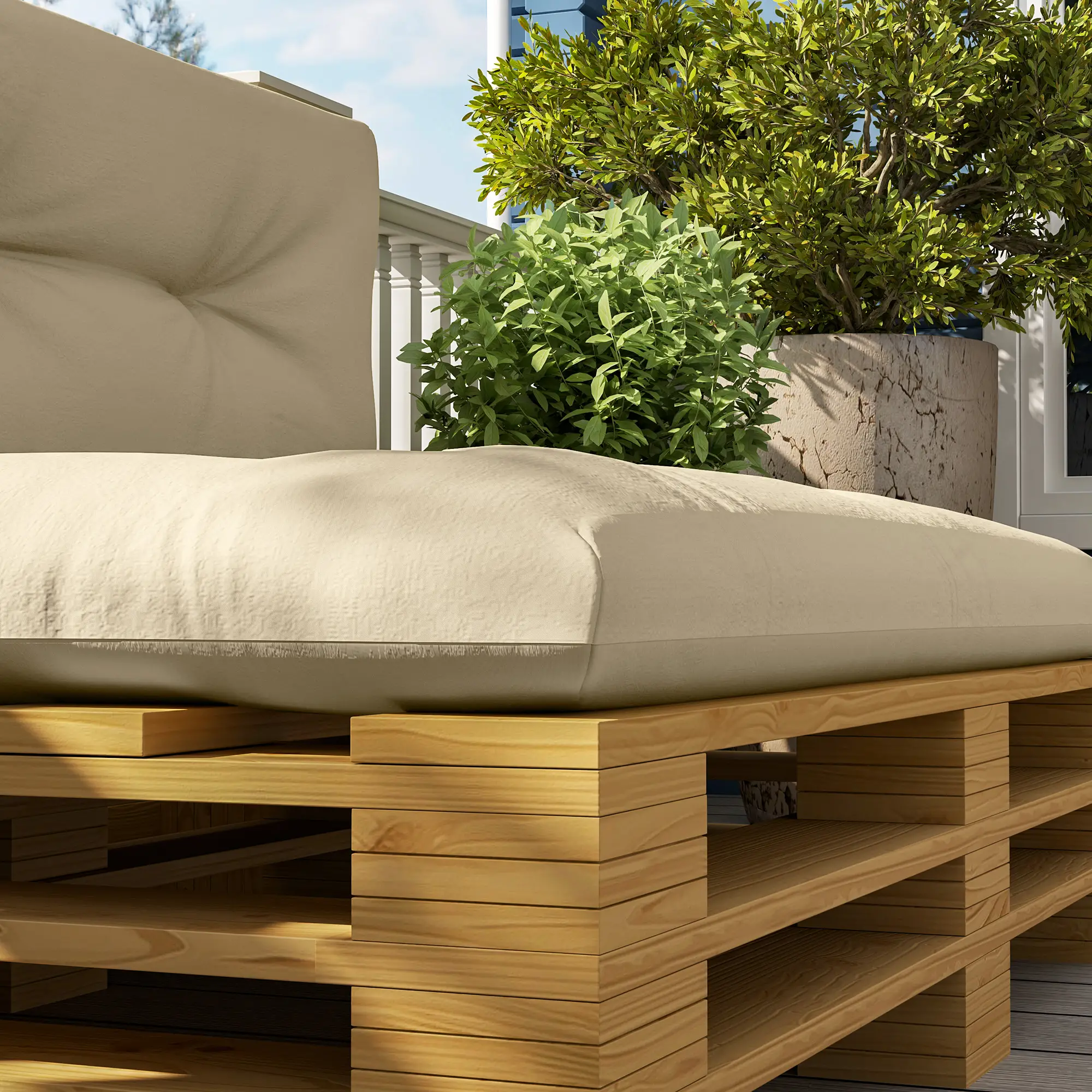 2-Piece Pallet Cushion Set, 3.9" Thick, Outdoor, Tufted, Beige - Image 10