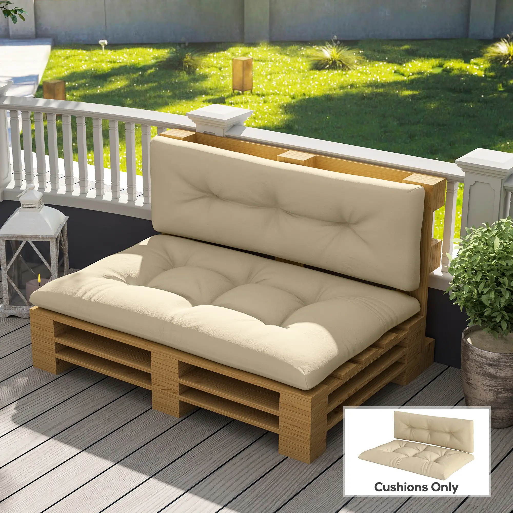 2-Piece Pallet Cushion Set, 3.9" Thick, Outdoor, Tufted, Beige - Image 2