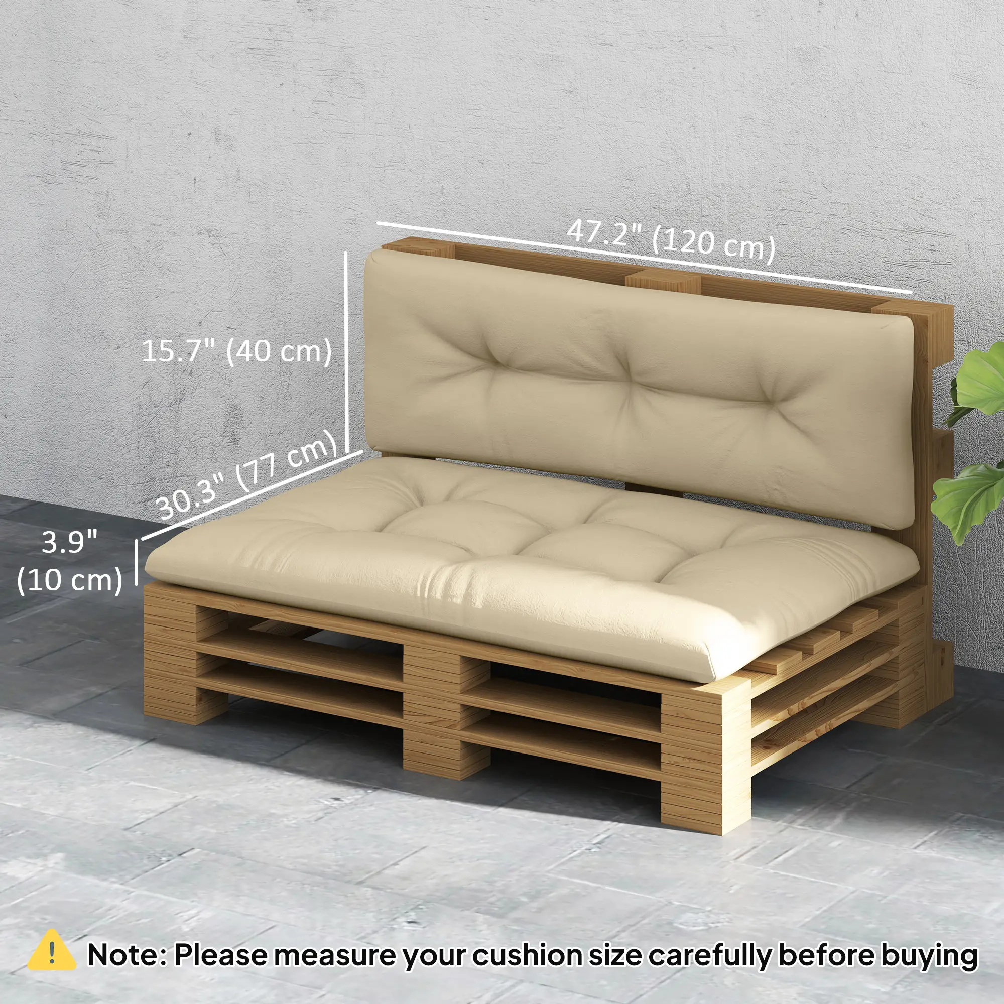 2-Piece Pallet Cushion Set, 3.9" Thick, Outdoor, Tufted, Beige - Image 3