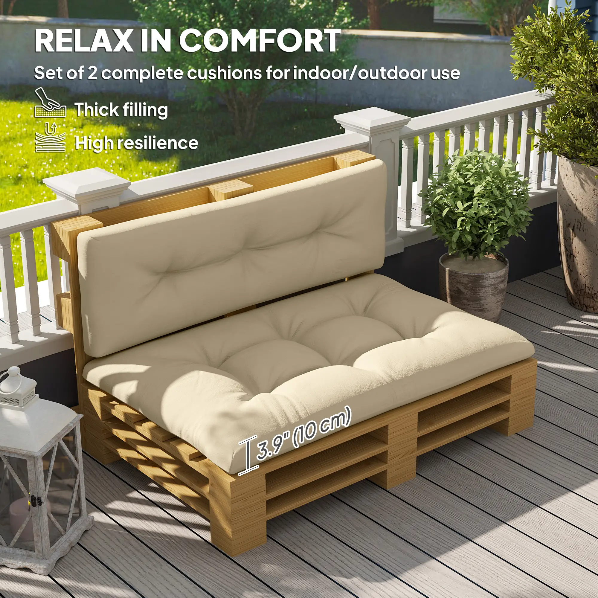 2-Piece Pallet Cushion Set, 3.9" Thick, Outdoor, Tufted, Beige - Image 4