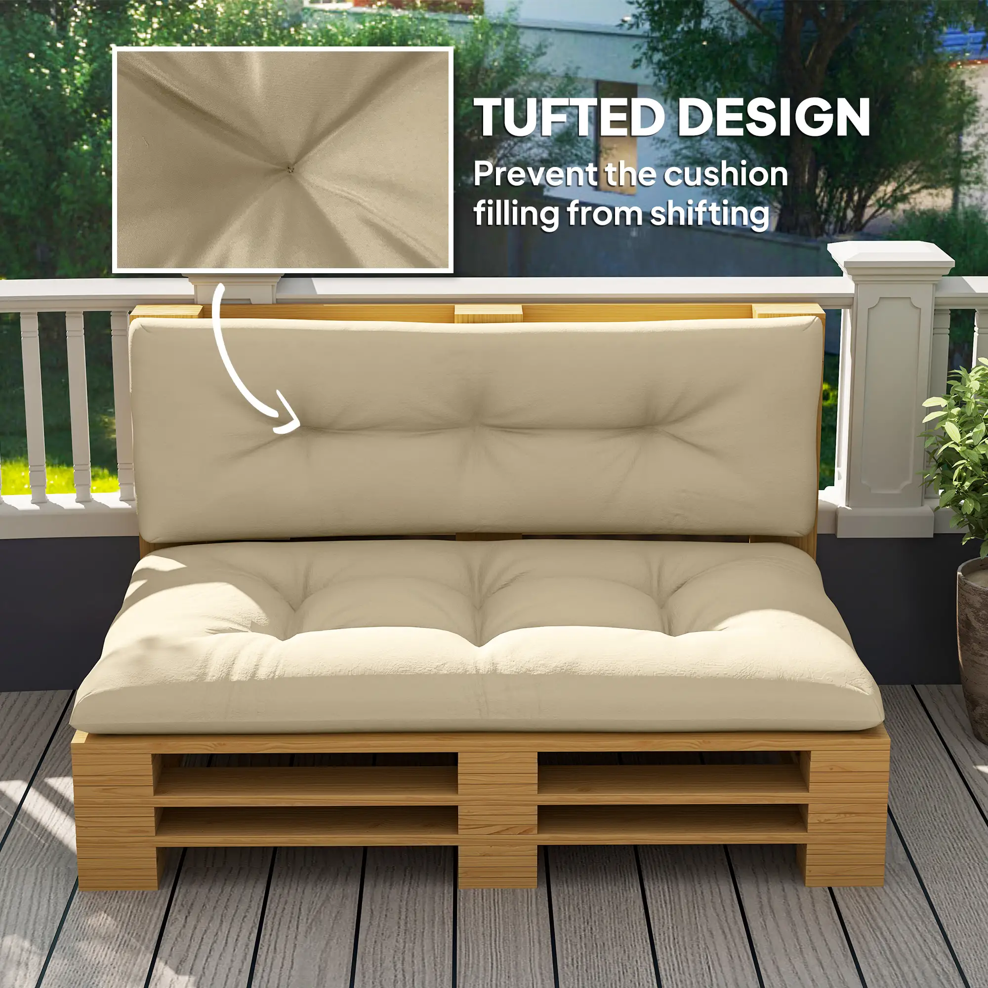 2-Piece Pallet Cushion Set, 3.9" Thick, Outdoor, Tufted, Beige - Image 6