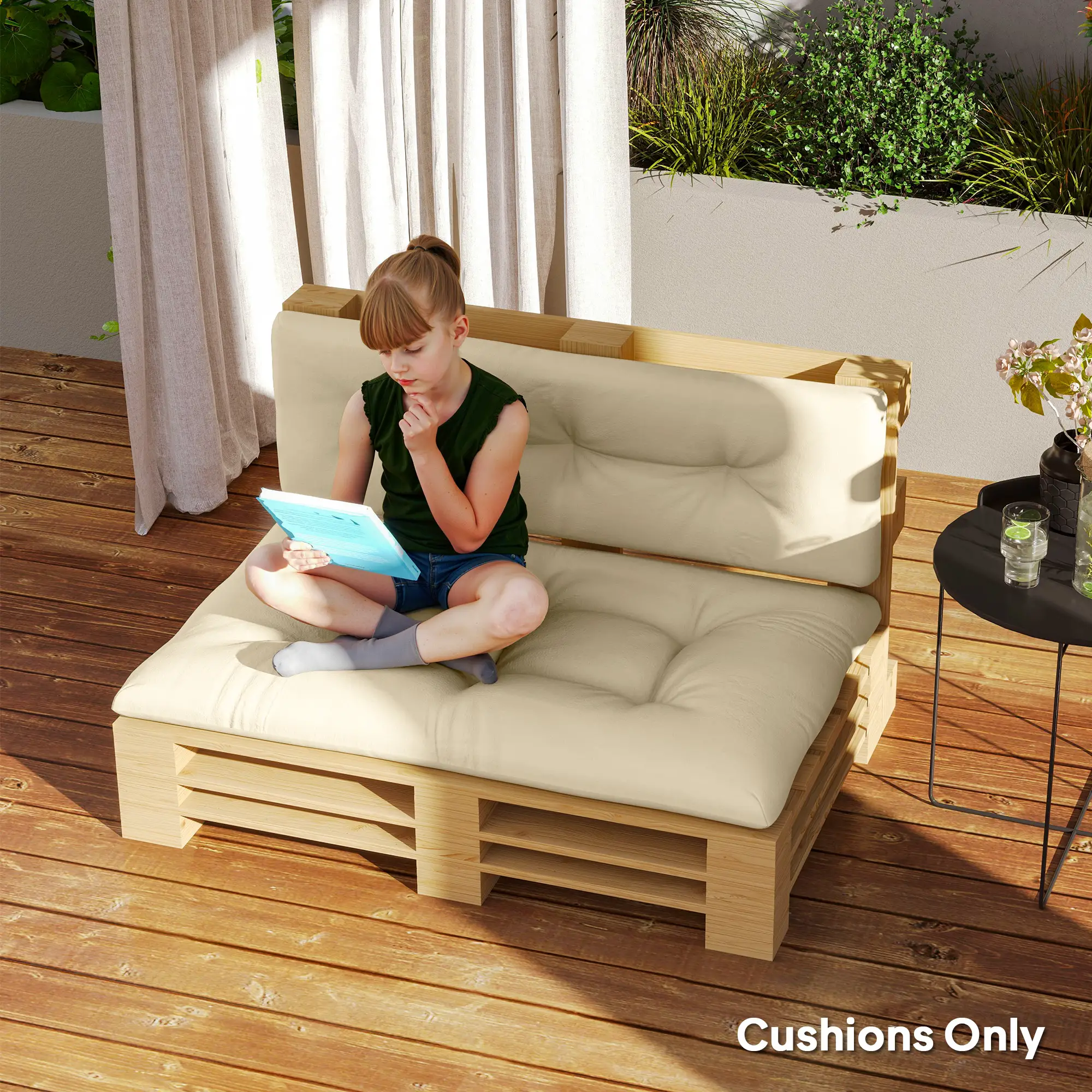 2-Piece Pallet Cushion Set, 3.9" Thick, Outdoor, Tufted, Beige - Image 7