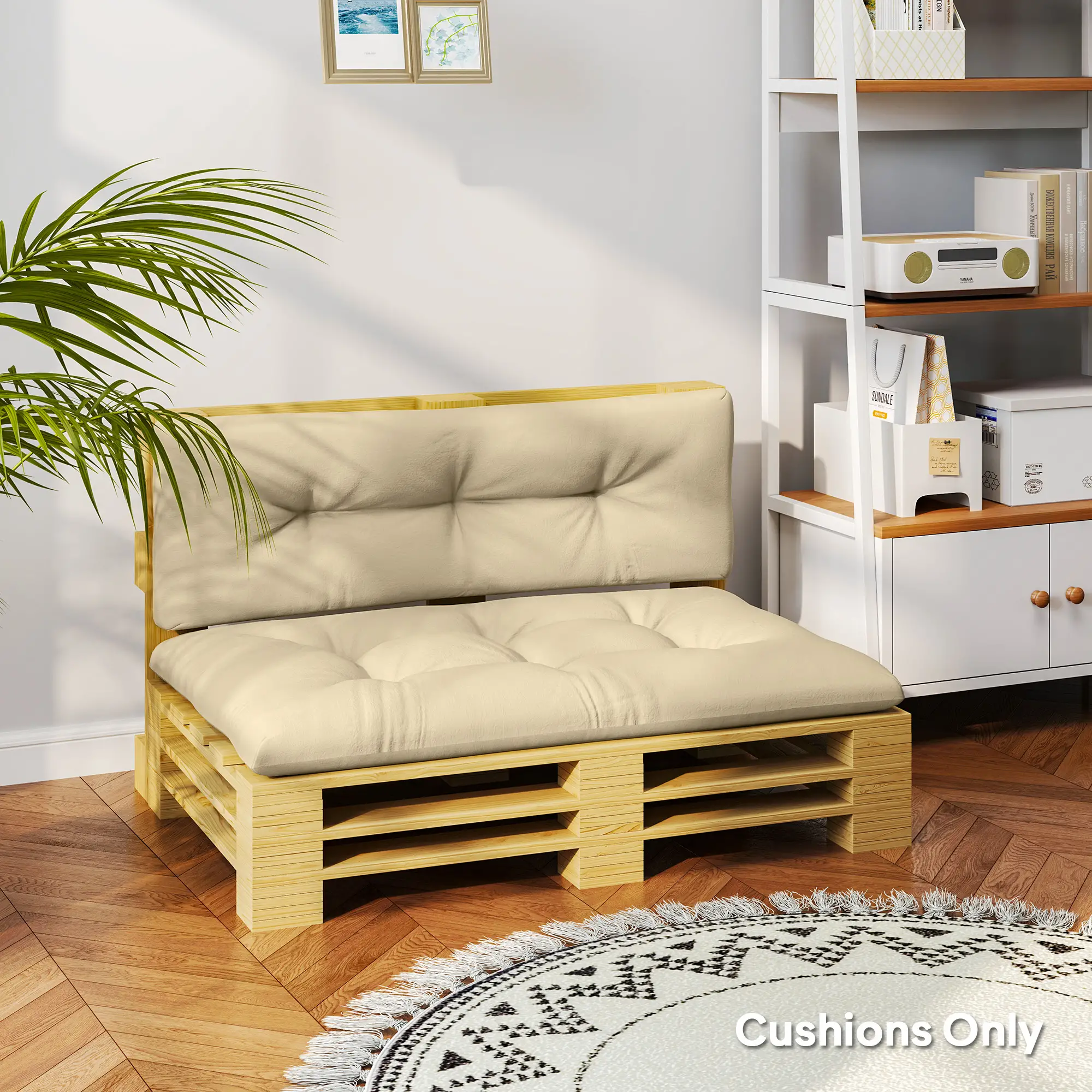 2-Piece Pallet Cushion Set, 3.9" Thick, Outdoor, Tufted, Beige - Image 9