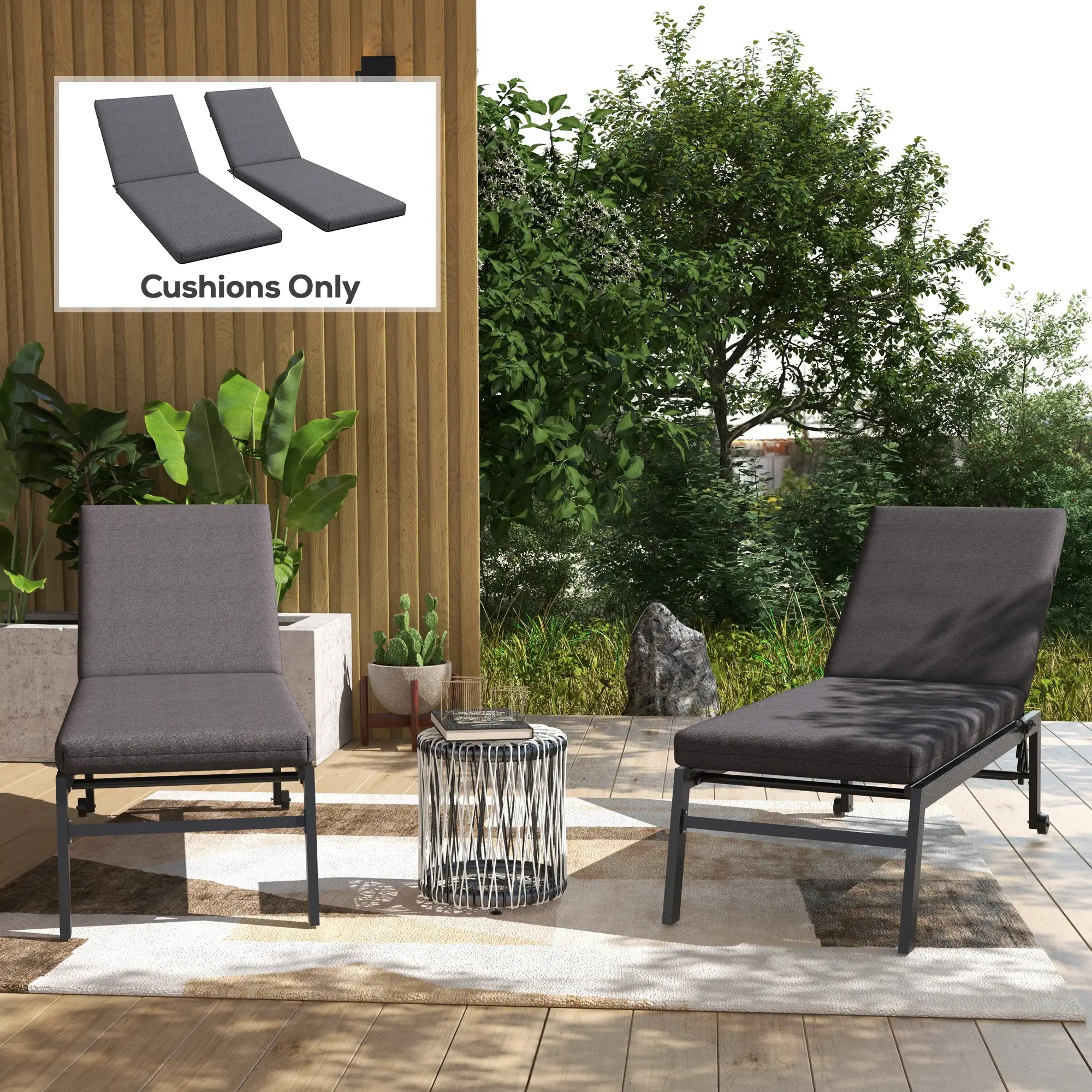 2-Piece Patio Chair Cushion Set with Ties, Indoor Outdoor, Grey - Image 2