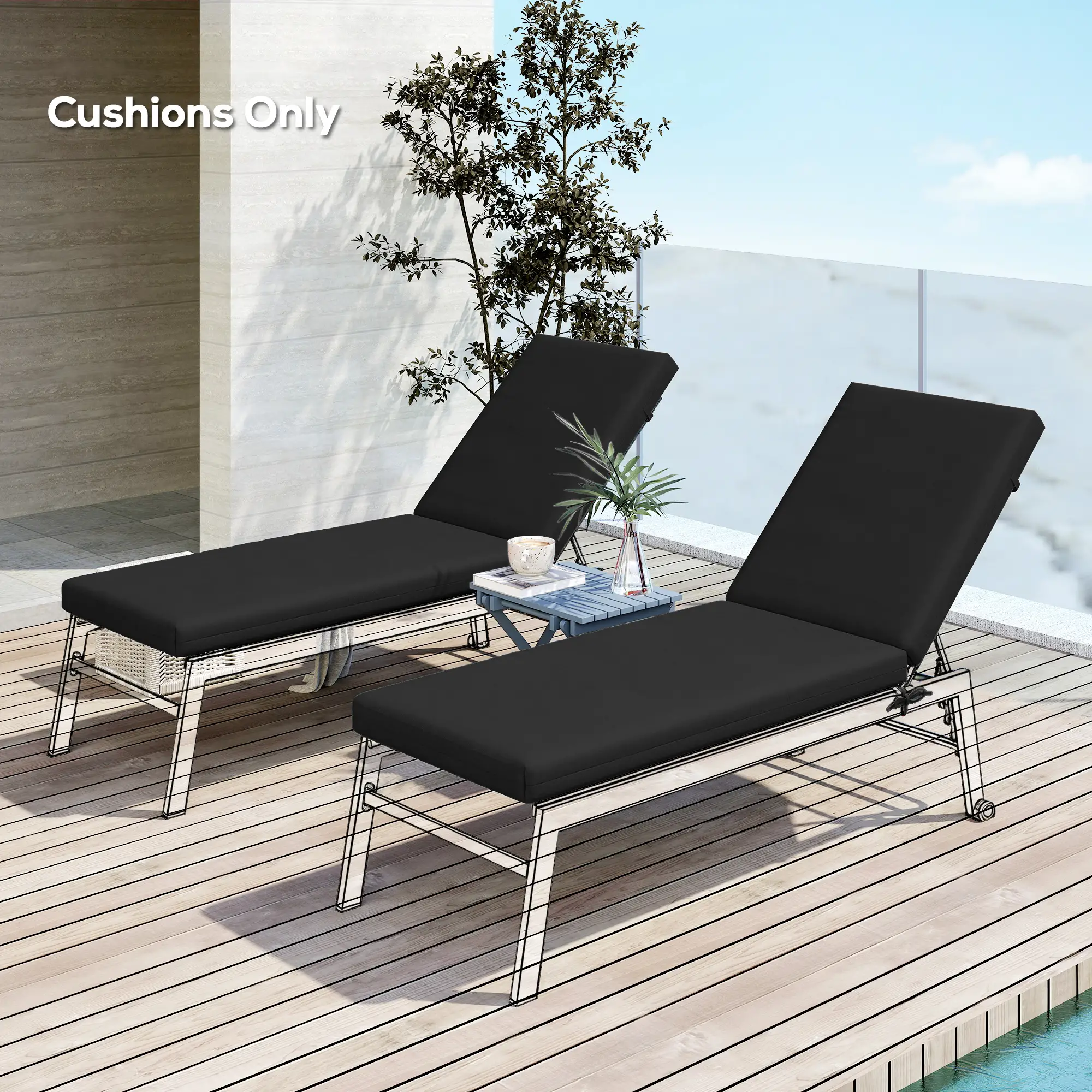 2-Piece Patio Chair Cushions, With Ties, Indoor Outdoor, Black - Image 10
