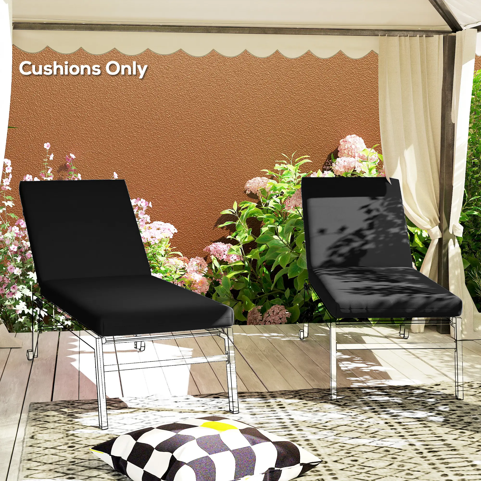 2-Piece Patio Chair Cushions, With Ties, Indoor Outdoor, Black - Image 7