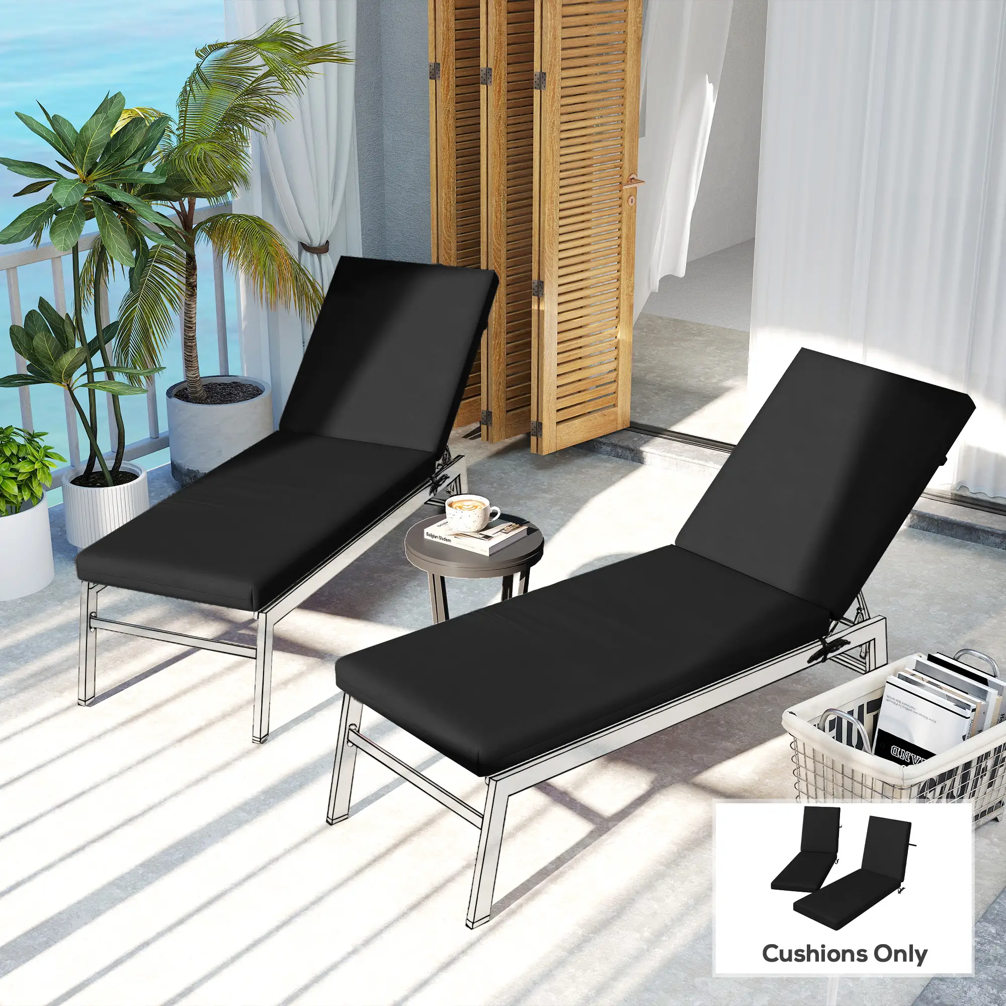 2-Piece Patio Chair Cushions, With Ties, Indoor Outdoor, Black - Image 8