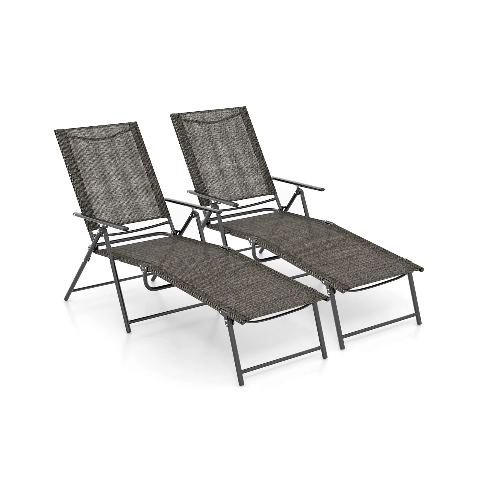 2 Piece Patio Folding Chaise Lounge Chairs, Recliner, 6-Level Backrest, Coffee - Image 4