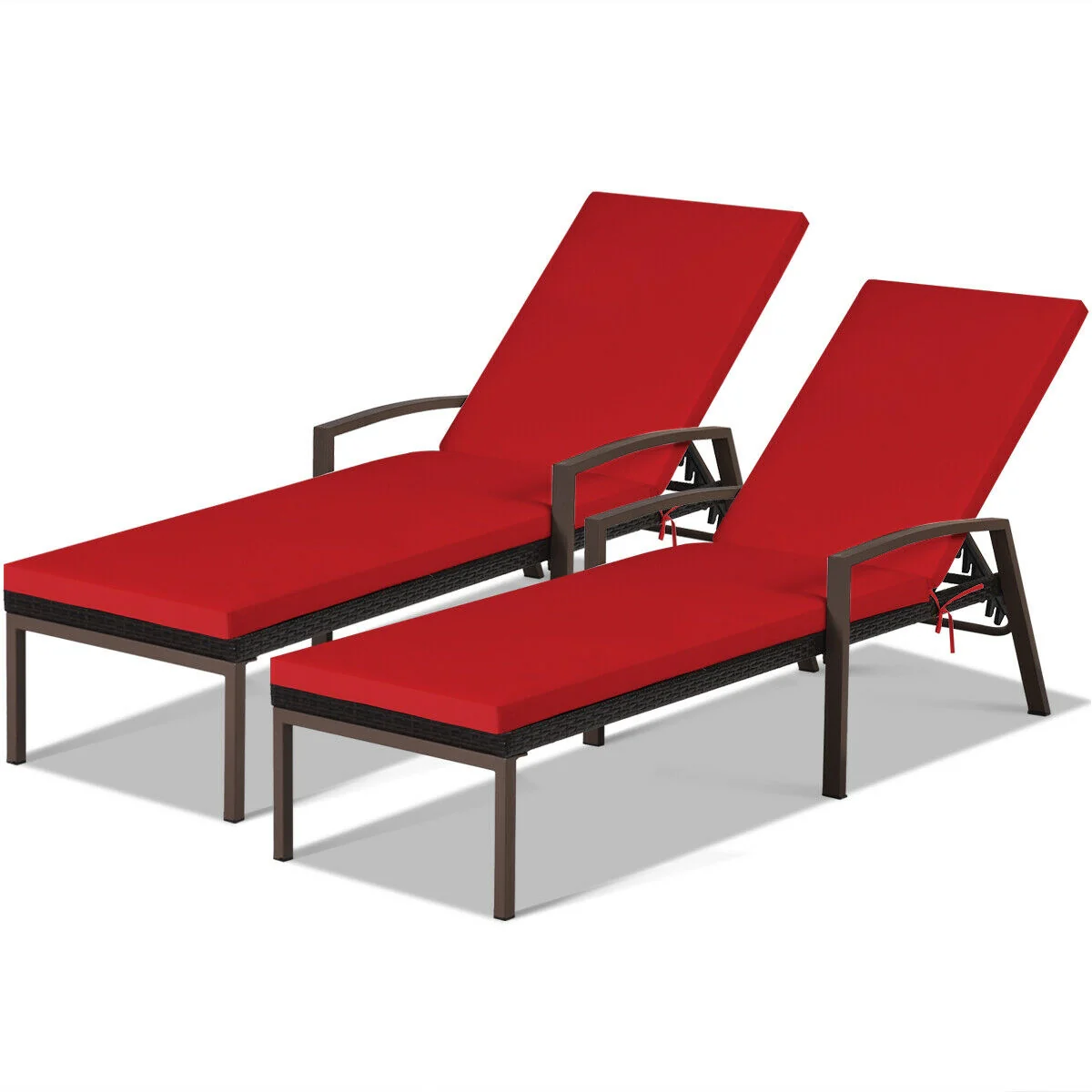 2 Piece Patio Rattan Adjustable Lounge Chair, Red - Image 10