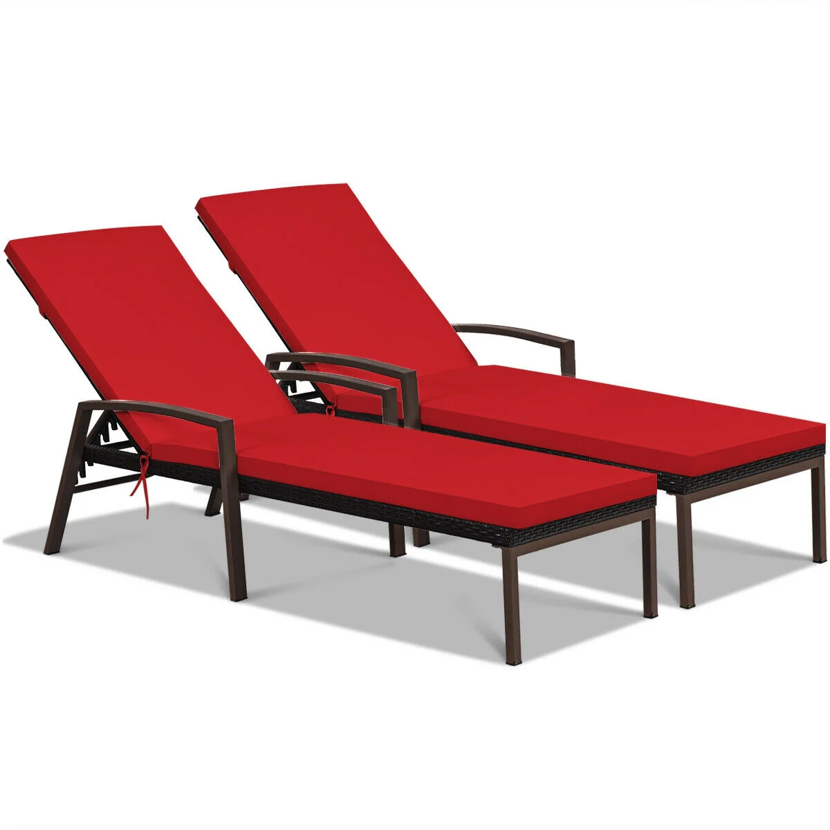 2 Piece Patio Rattan Adjustable Lounge Chair, Red - Image 4