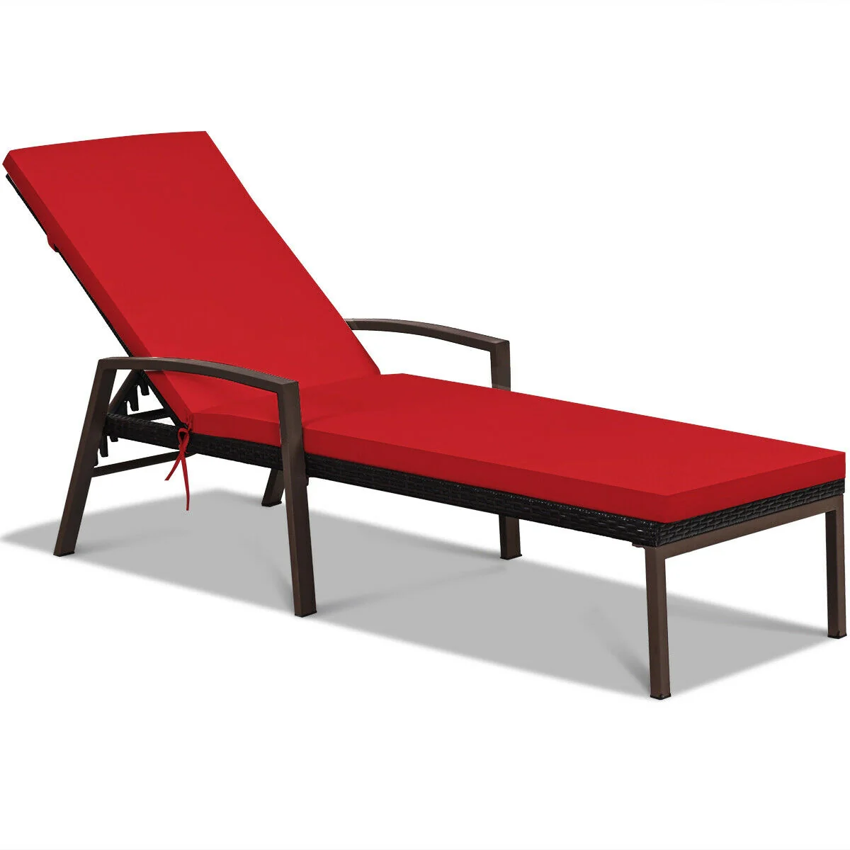 2 Piece Patio Rattan Adjustable Lounge Chair, Red - Image 9