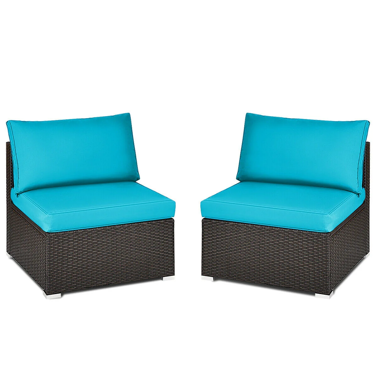 2 Piece Patio Rattan Armless Sofa Set, With Cushions And Pillows, Blue - Image 10