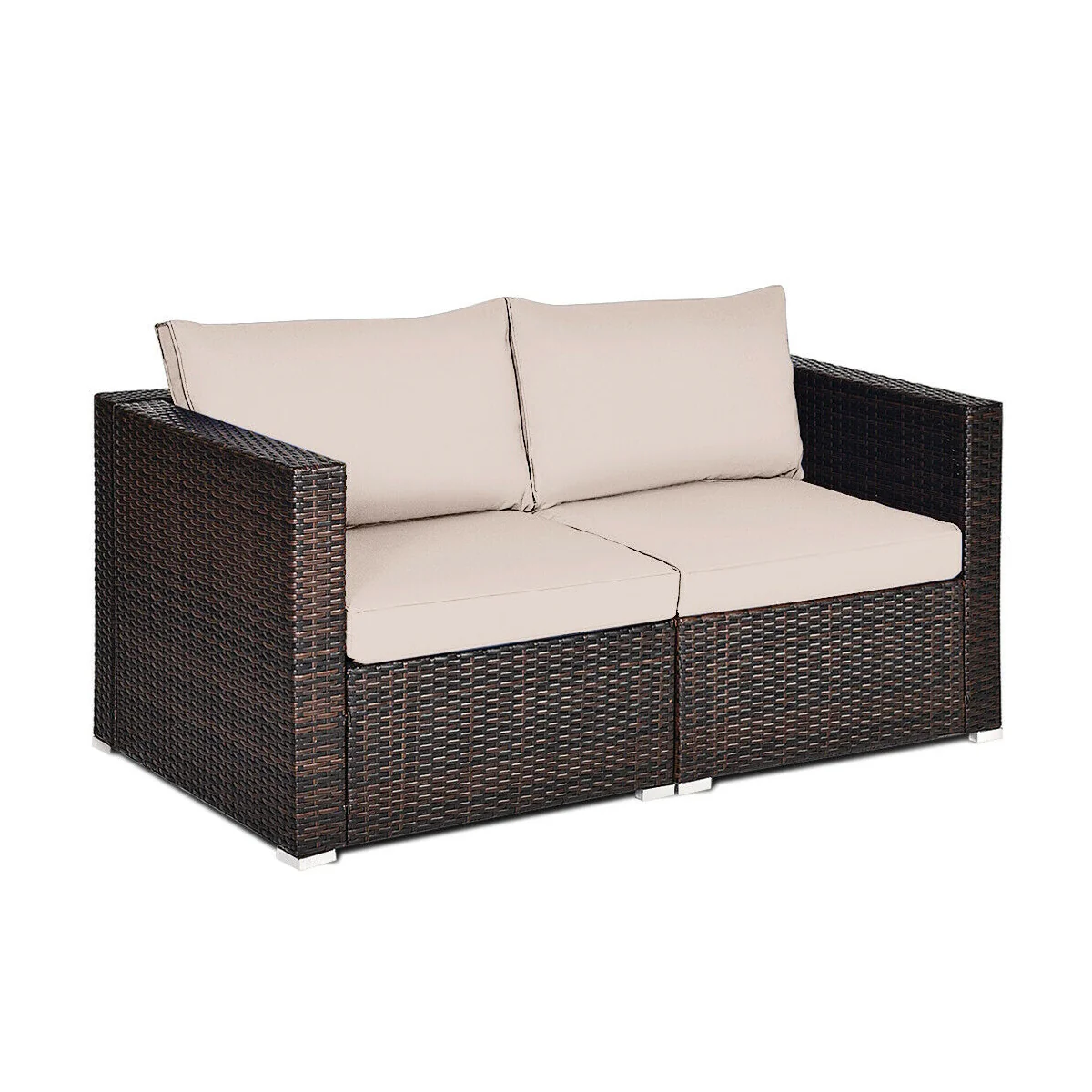 2 Piece Patio Rattan Sectional Conversation Sofa Set, Beige