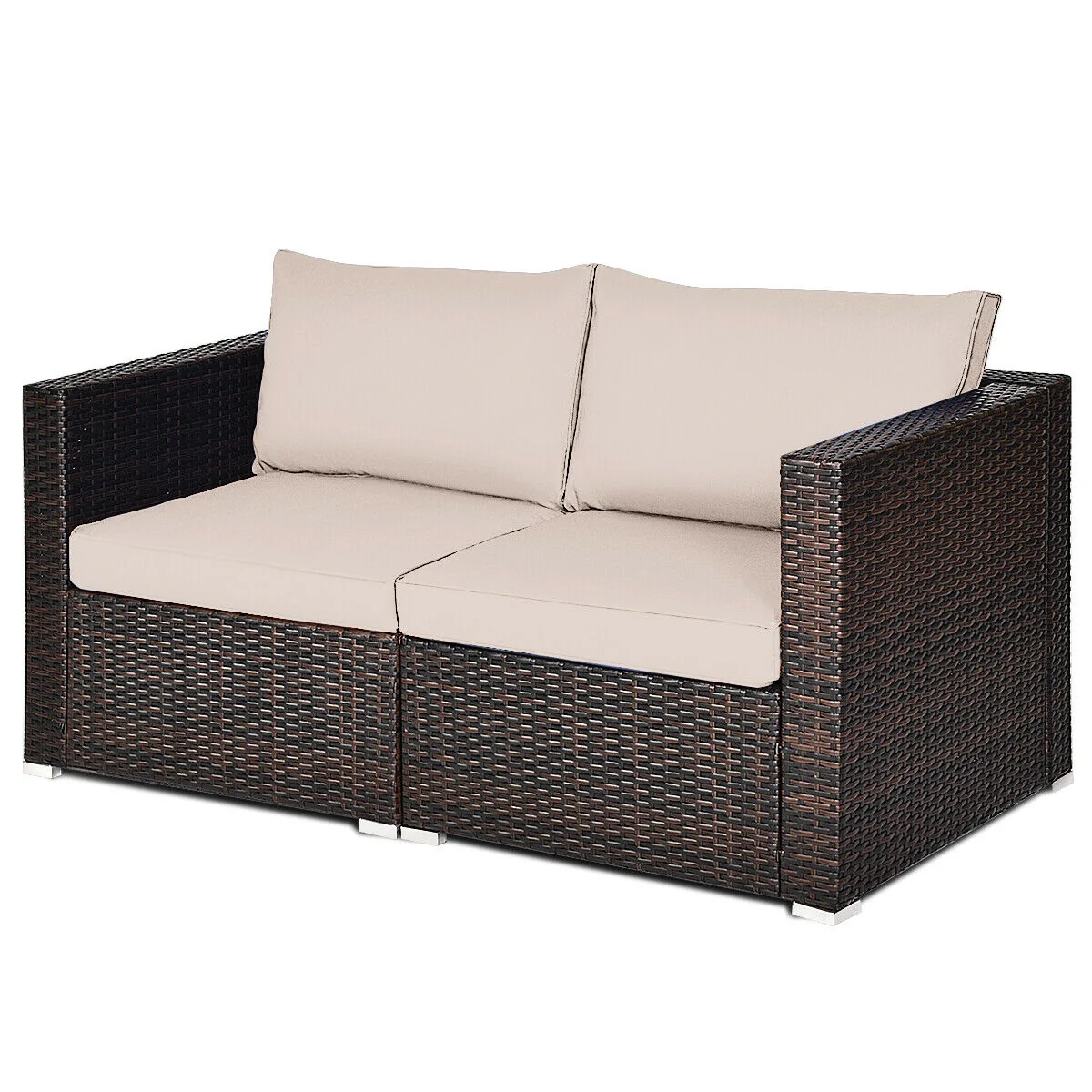 2 Piece Patio Rattan Sectional Conversation Sofa Set, Beige - Image 5