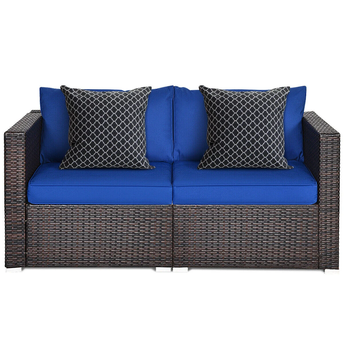 2-Piece Patio Rattan Sectional Conversation Sofa Set, Navy