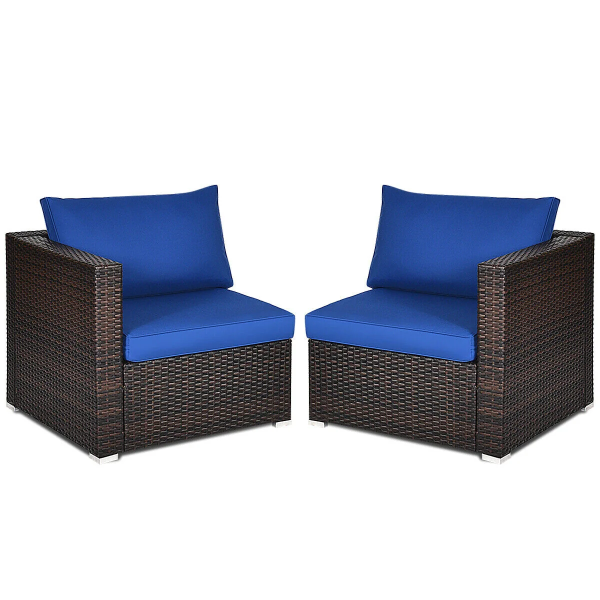 2-Piece Patio Rattan Sectional Conversation Sofa Set, Navy - Image 10
