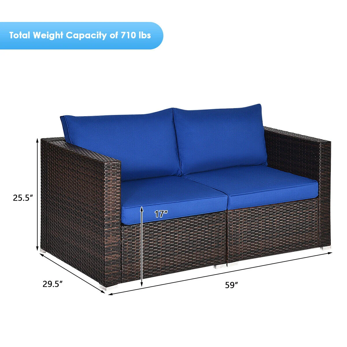 2-Piece Patio Rattan Sectional Conversation Sofa Set, Navy - Image 5