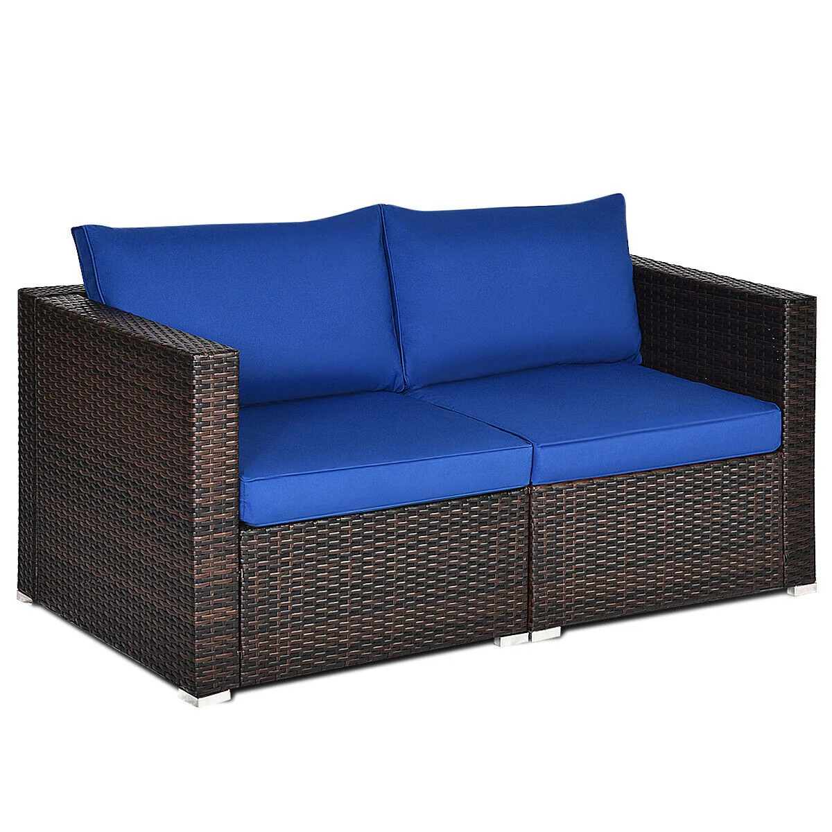 2-Piece Patio Rattan Sectional Conversation Sofa Set, Navy - Image 9