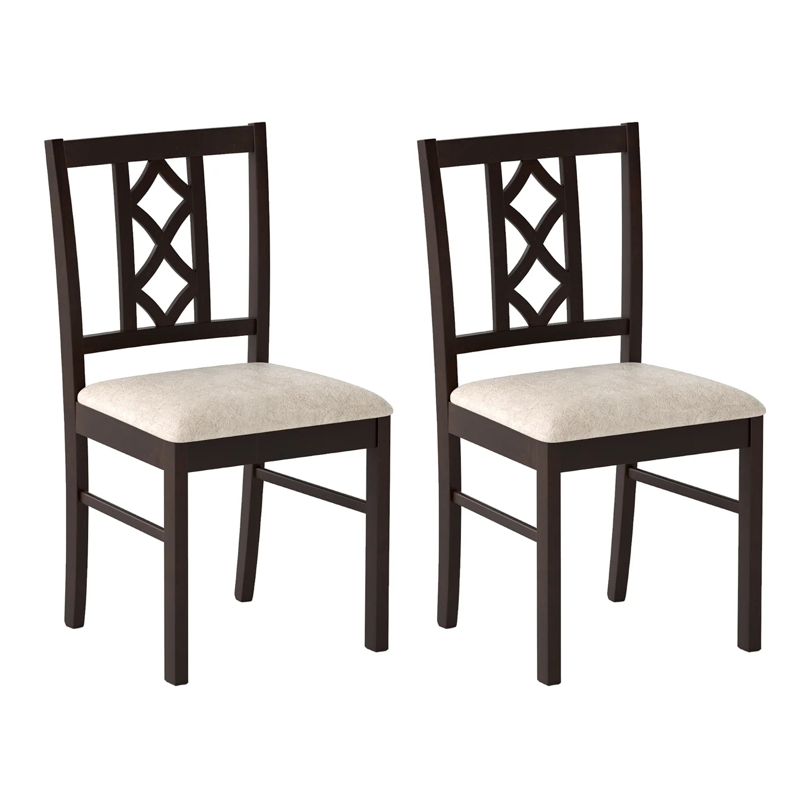 2-Piece Rubber Wood Dining Chairs, Hollowed Backrest, Walnut