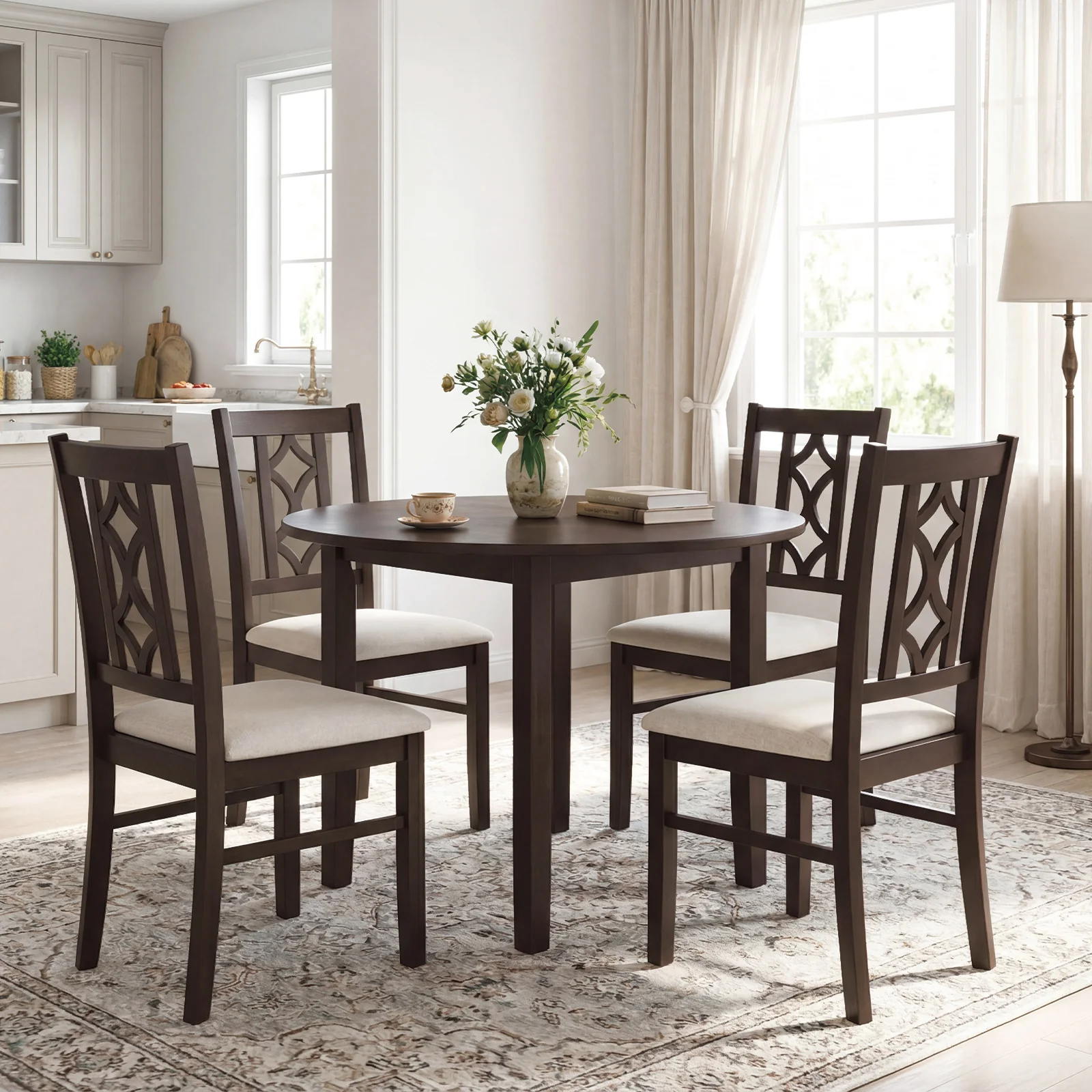 2-Piece Rubber Wood Dining Chairs, Hollowed Backrest, Walnut - Image 5