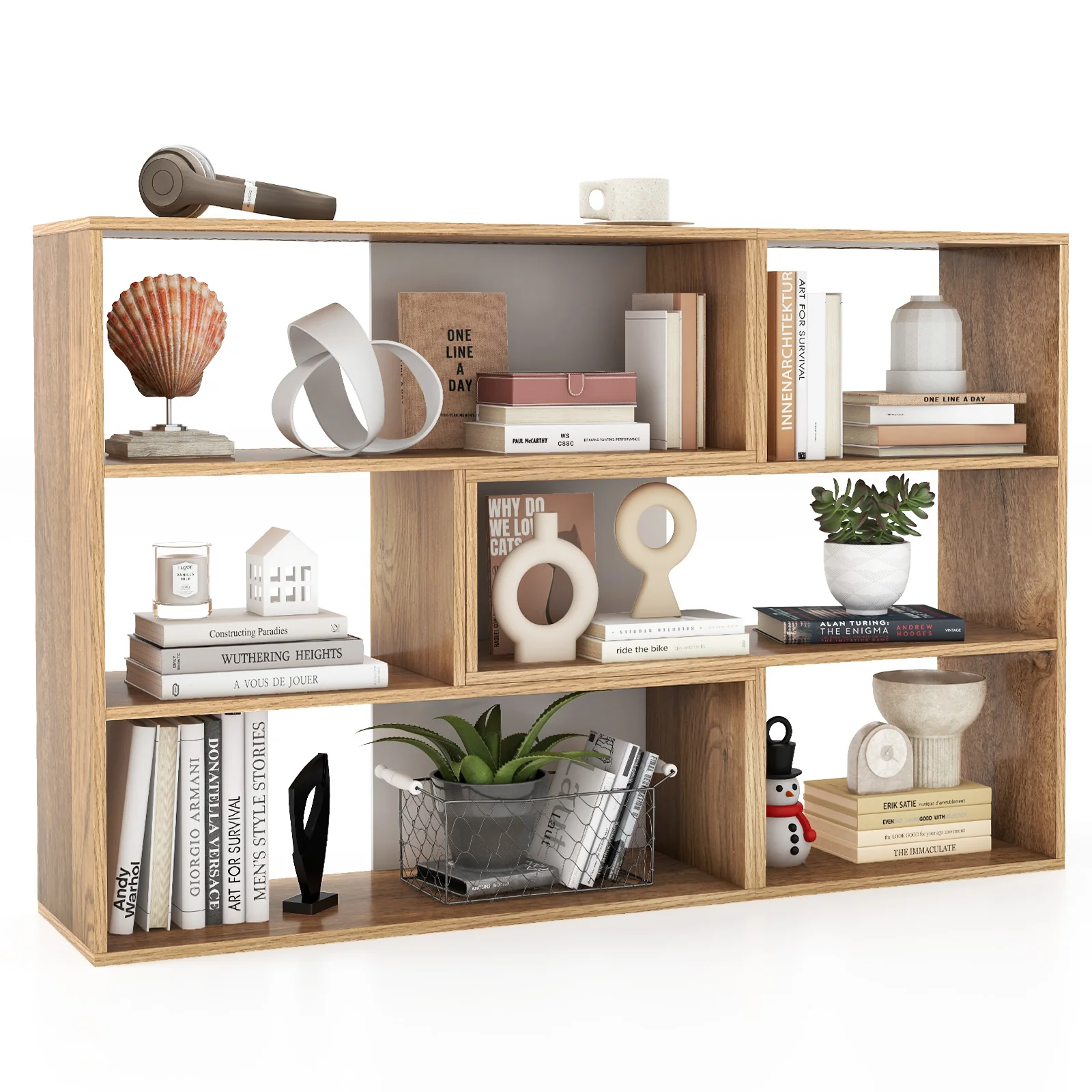 2-Piece Separable Bookshelf, Floor Standing Corner Display Storage, Natural - Image 4