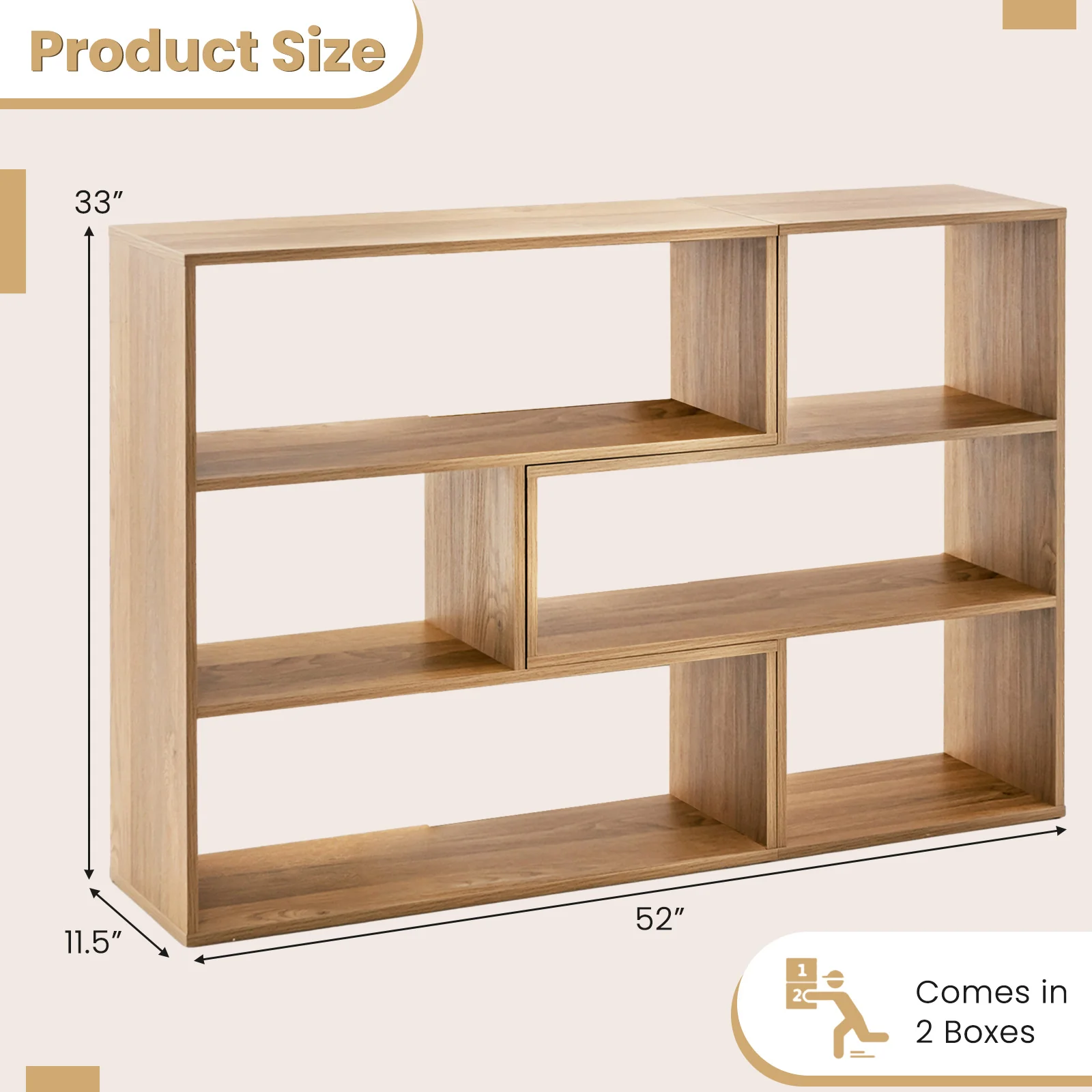 2-Piece Separable Bookshelf, Floor Standing Corner Display Storage, Natural - Image 6