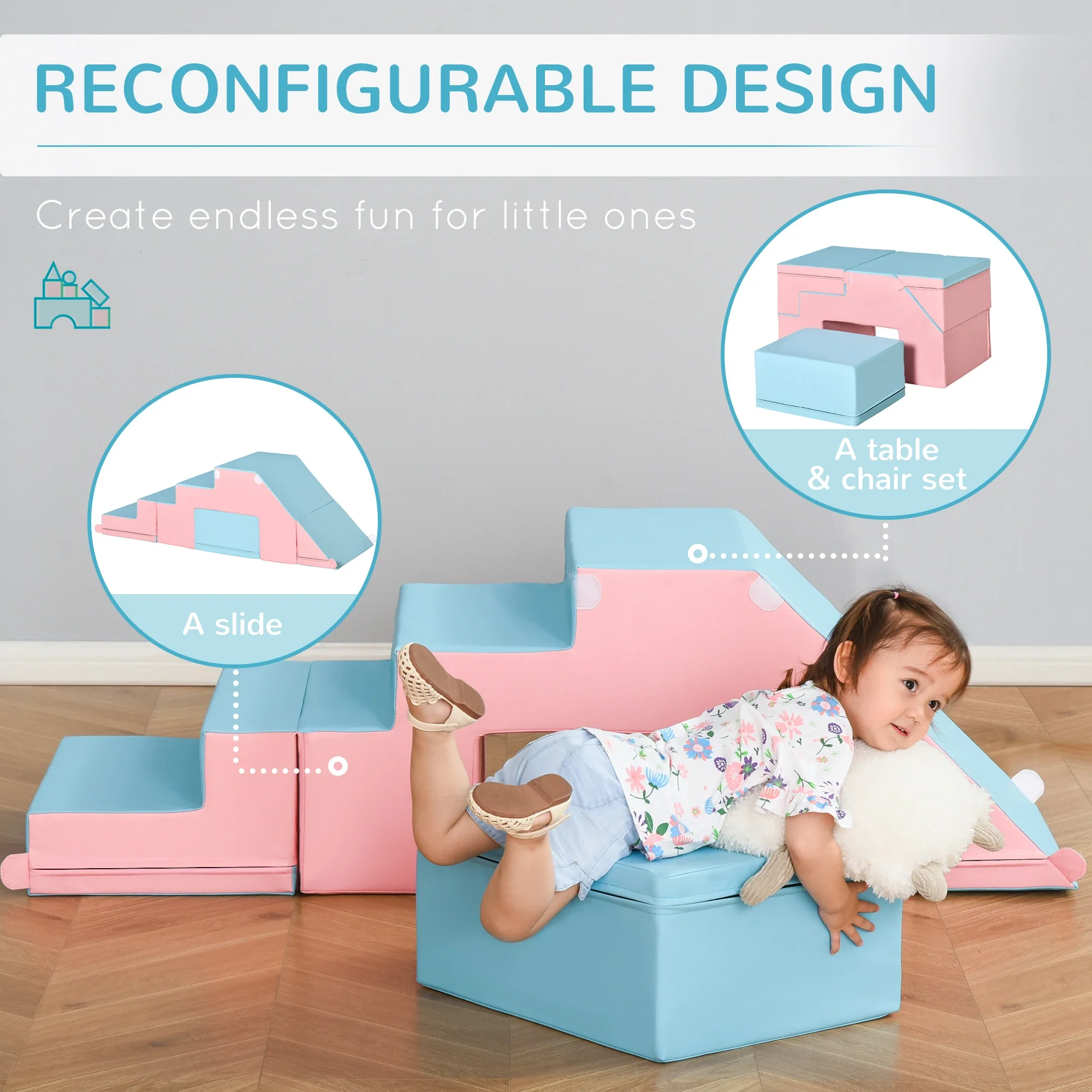 2-Piece Soft Play Kids Foam Set, for Crawl and Climb, Light Blue - Image 4